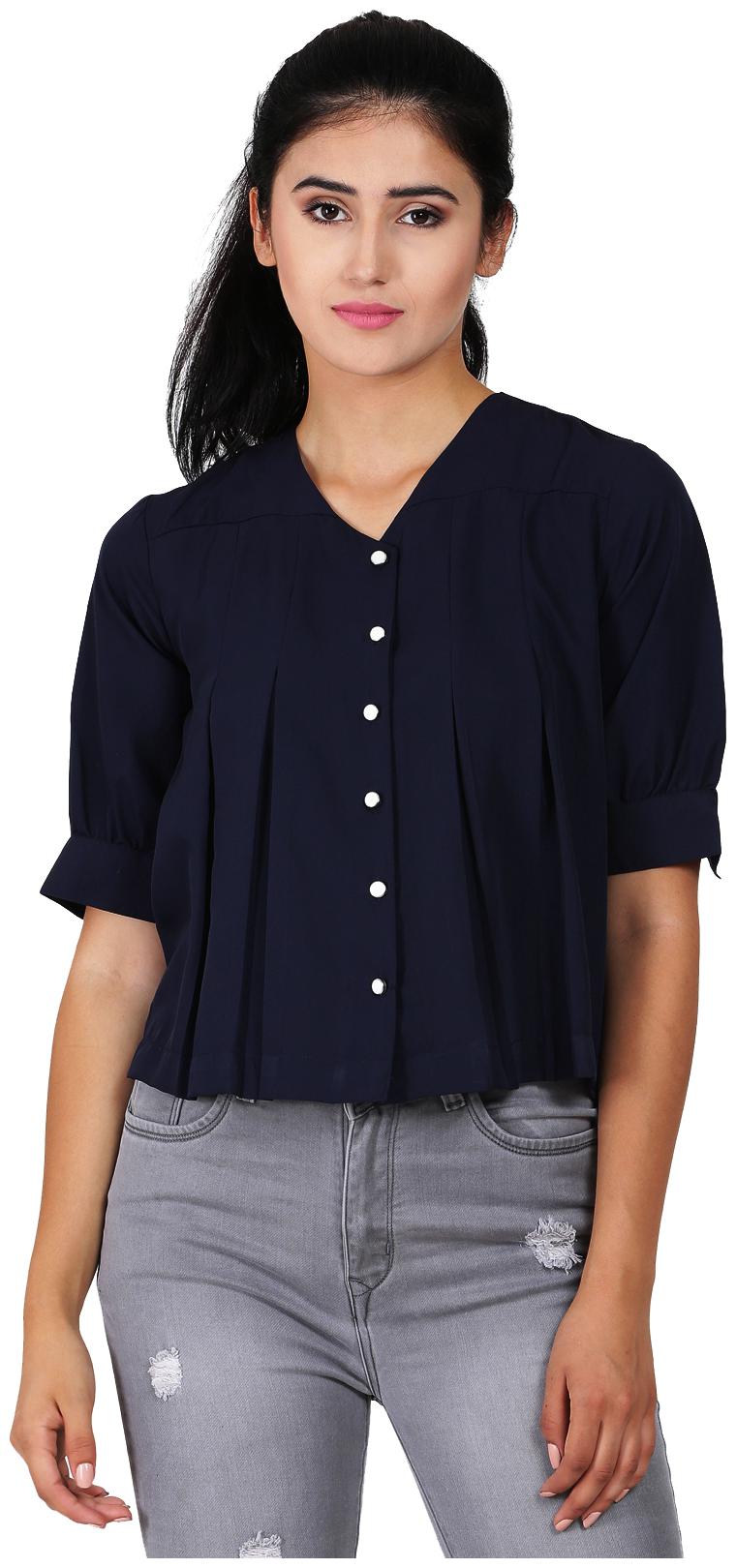 

Facio Women V Neck Slim Fit Tops (Navy Blue)
