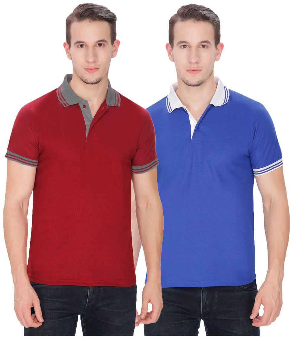 

FADED FINCH Men Blue Regular fit Cotton Polo collar T-Shirt - Pack Of 2
