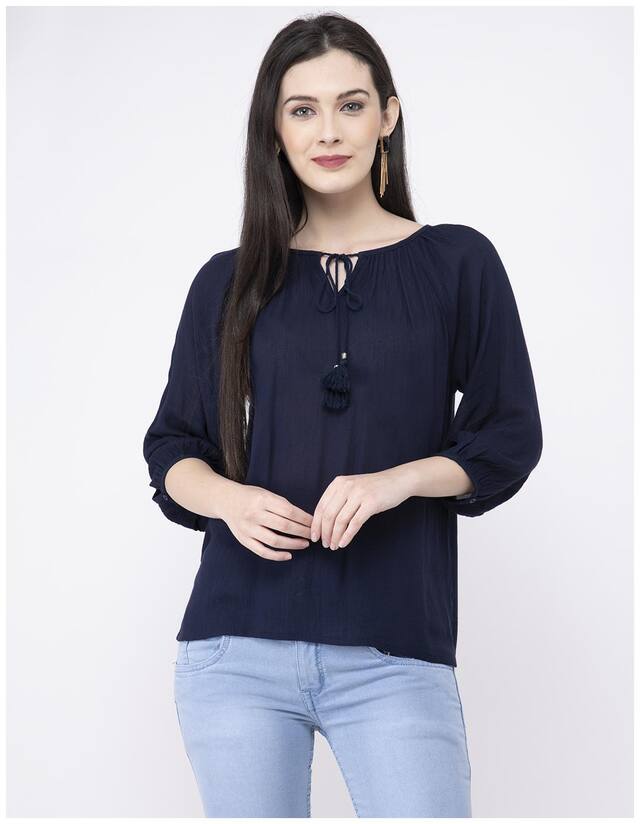 FAIRIANO Women Solid Regular top - Blue