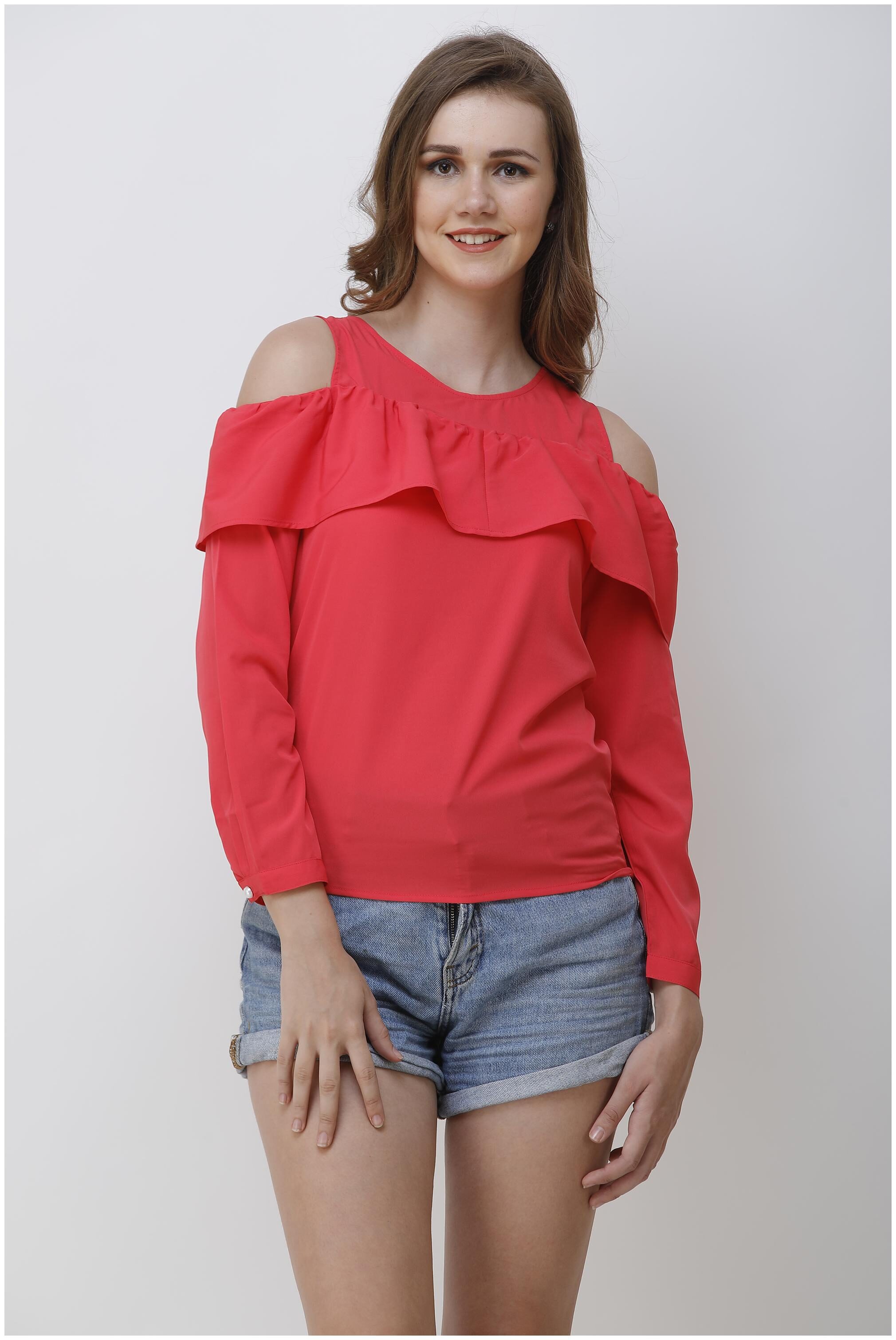 

FAIRIANO Women Solid Regular top - Red