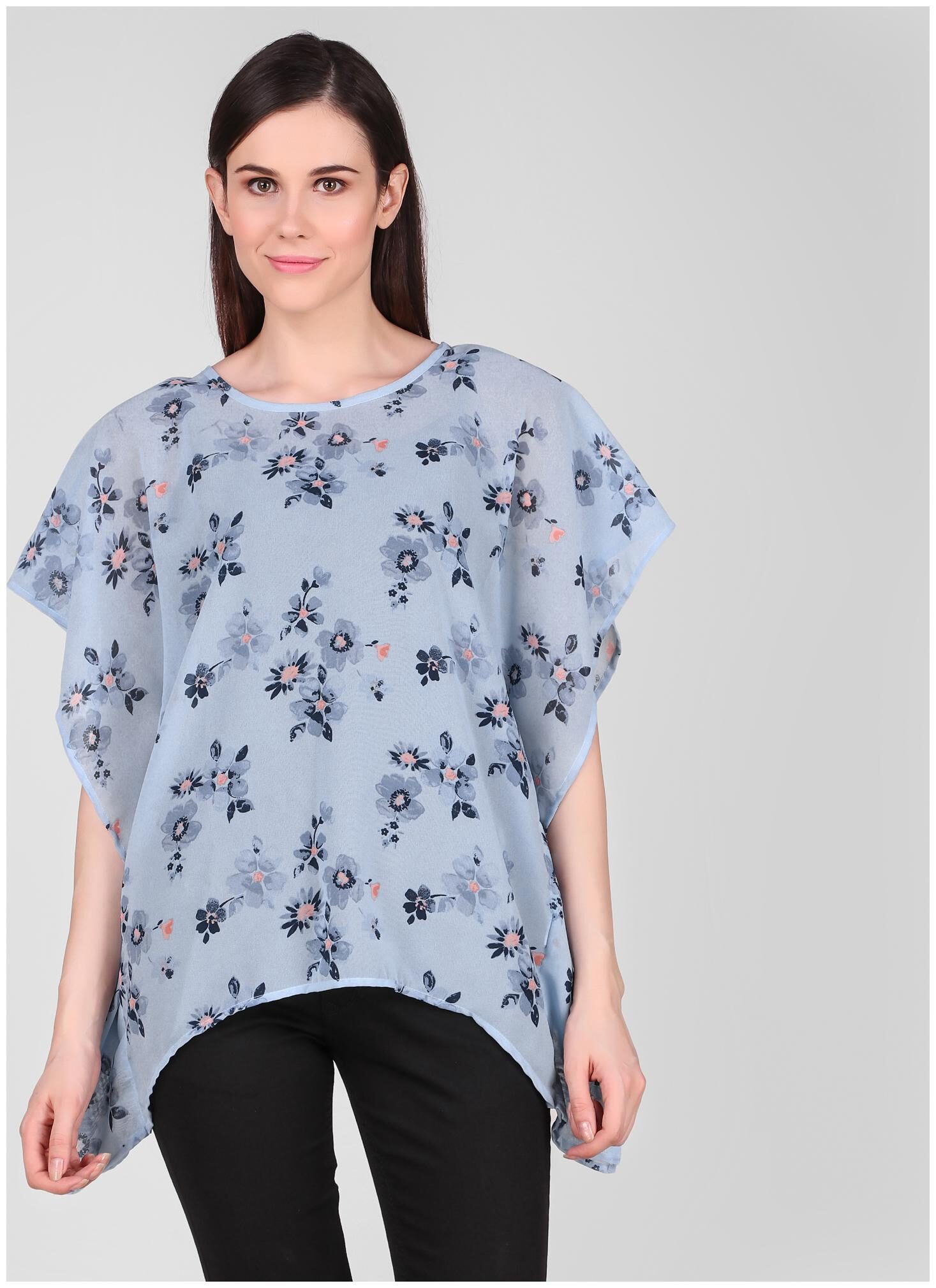 

Fame16 Women Georgette Floral Blue Kaftan Kurta