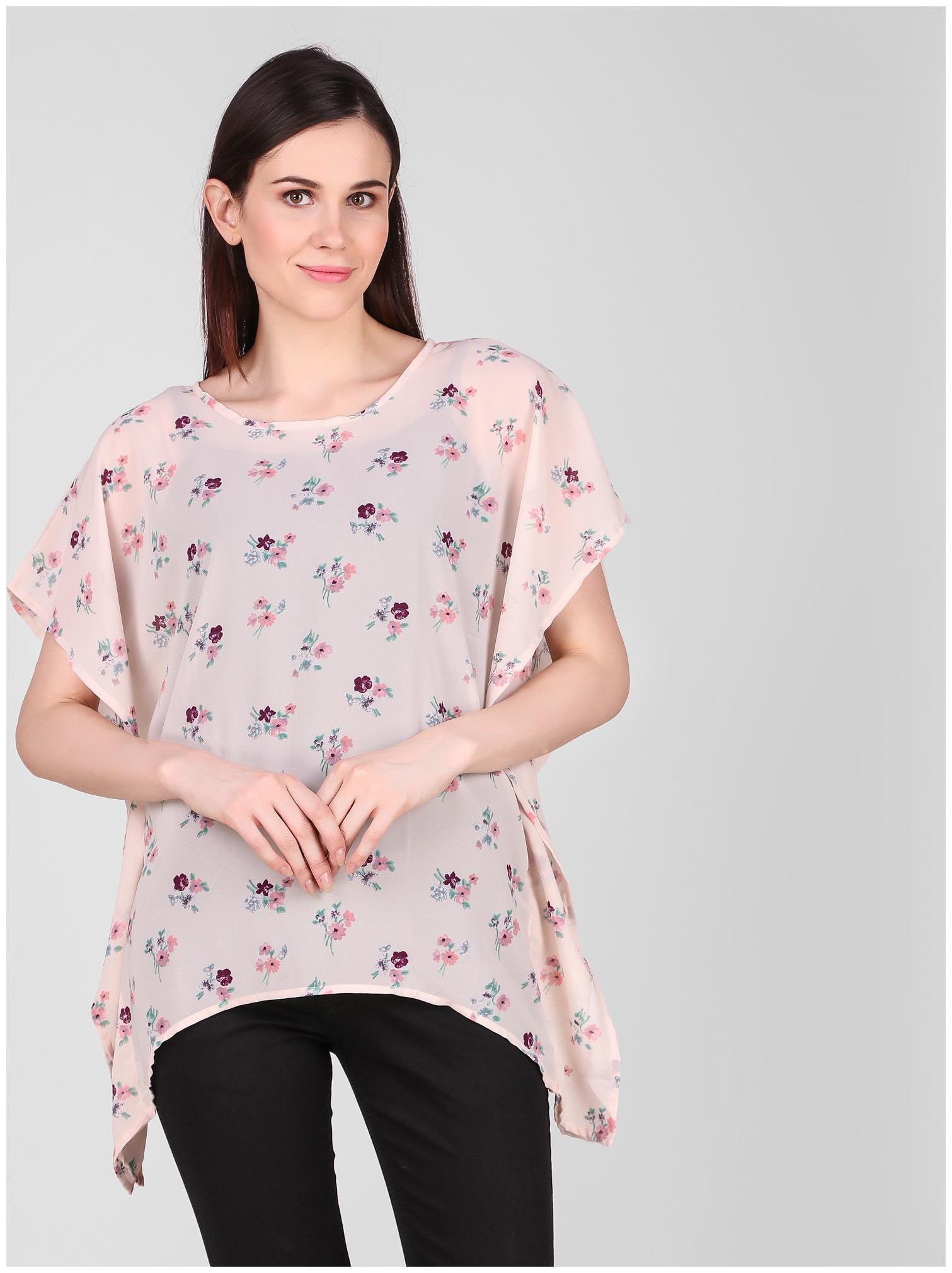 

Fame16 Women Georgette Floral Peach Kaftan Kurta