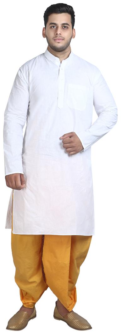 

FANZI White Yellow Kurta Dhoti Pant set for Mens
