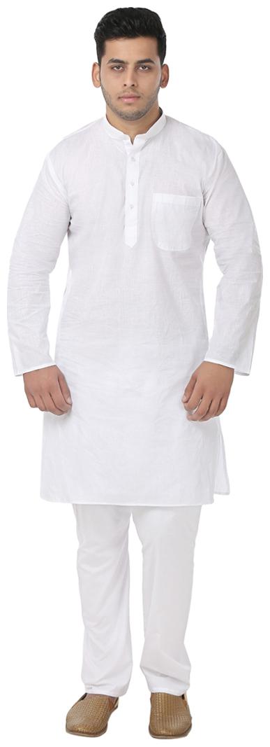 

FANZI White solid Kurta Pyjama set for Mens