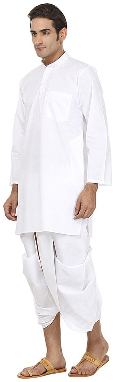 

FANZI White Solid Traditional Kurta Dhoti Pant Set for Men