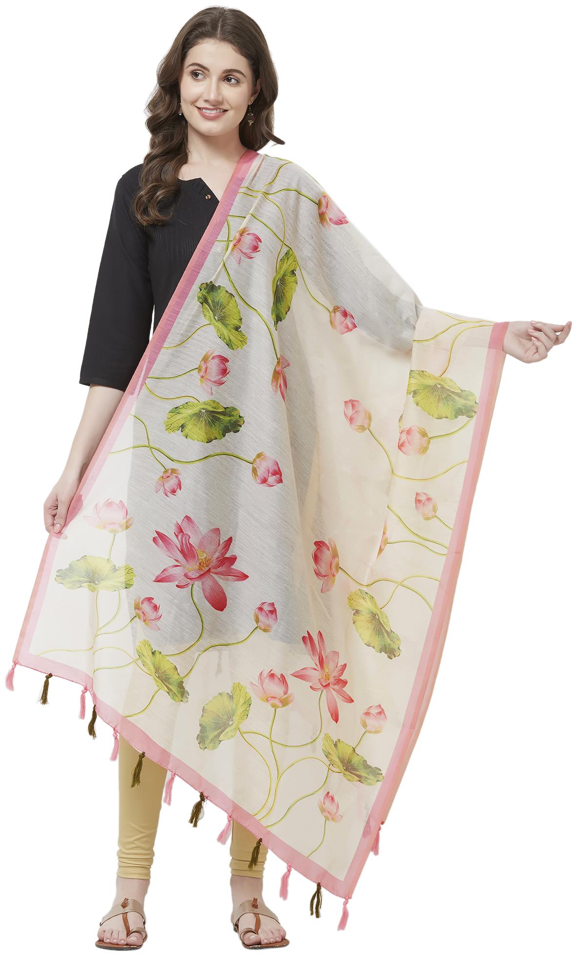 

Faserz Lotus Digitial Print Dupatta White