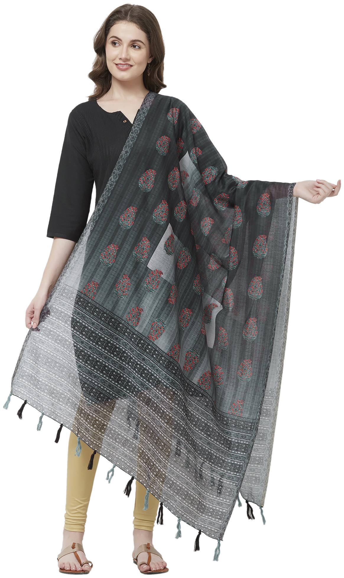 

Faserz Women Chanderi Floral Dupatta (Grey)