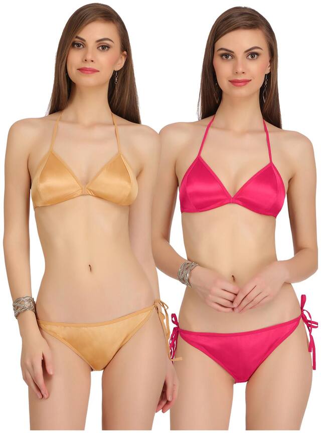 FASHION COMFORTZ Solid Backless bra - 2 Lingerie Set