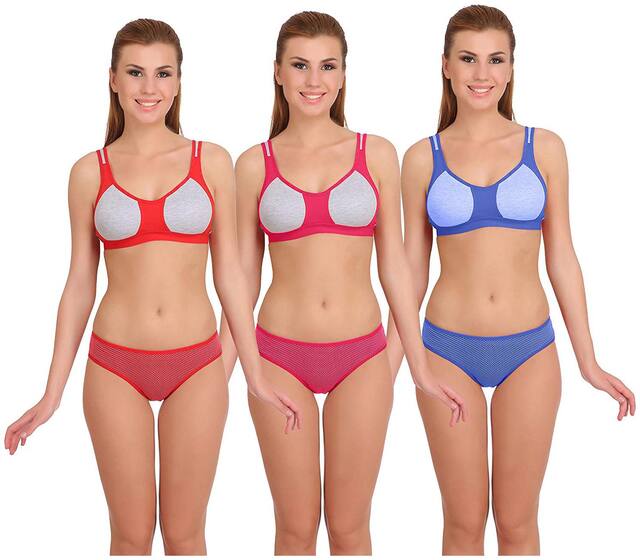 FASHION COMFORTZ Solid T-shirt bra - 3 Lingerie Set