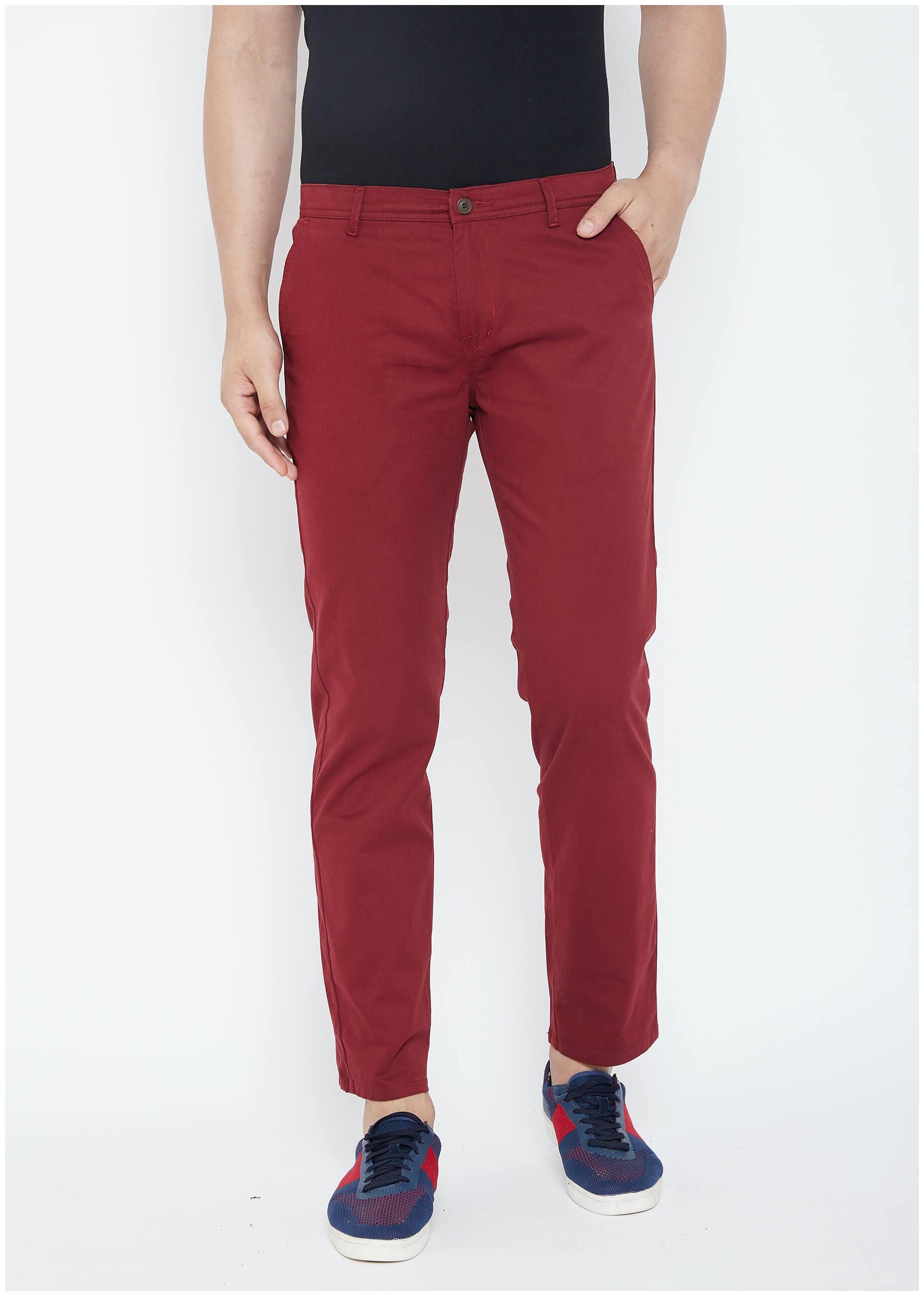 

Fashion N Style Men Maroon Solid Slim fit Travel friendly Chinos