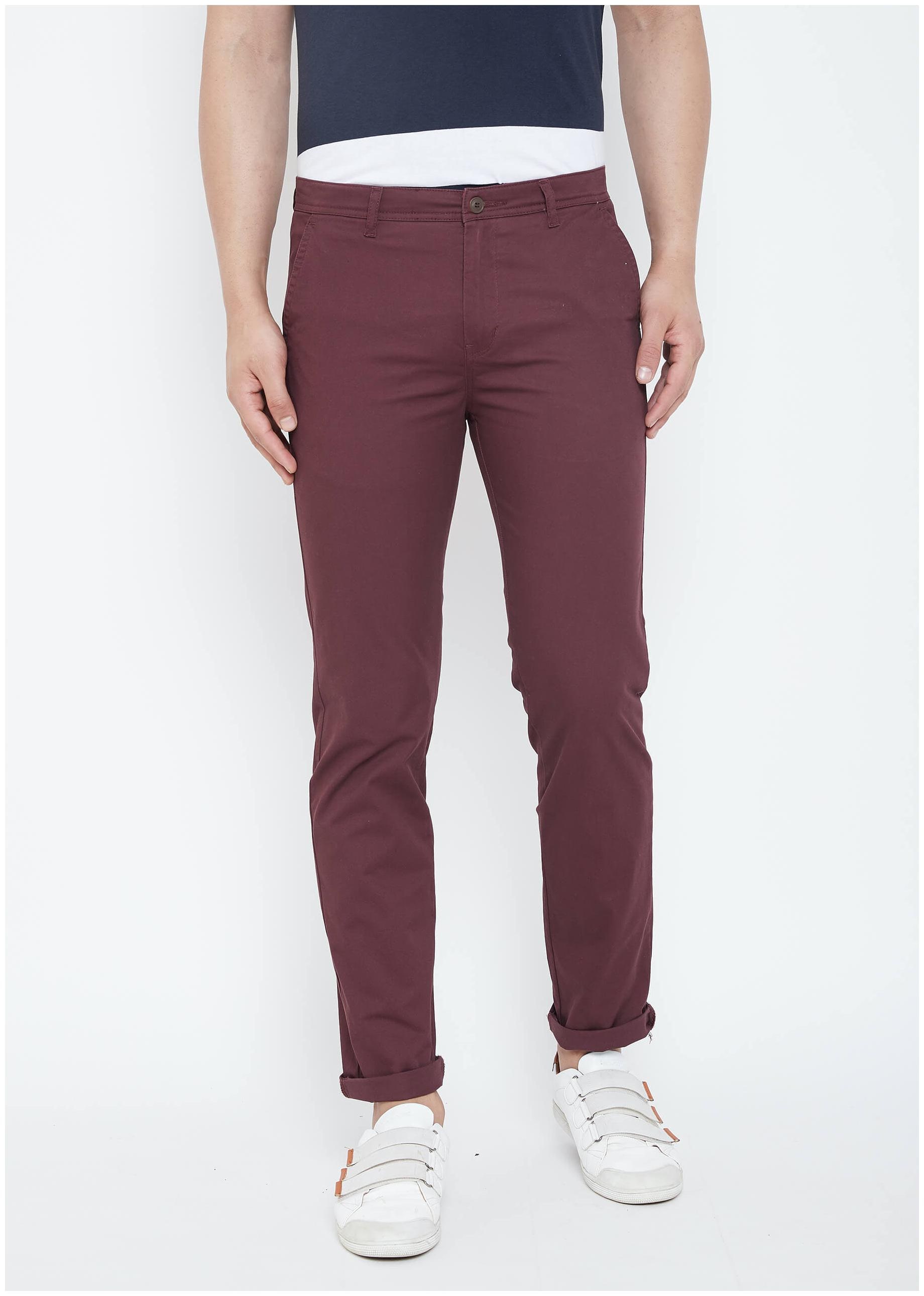 

Fashion N Style Men Maroon Solid Slim fit Travel friendly Chinos