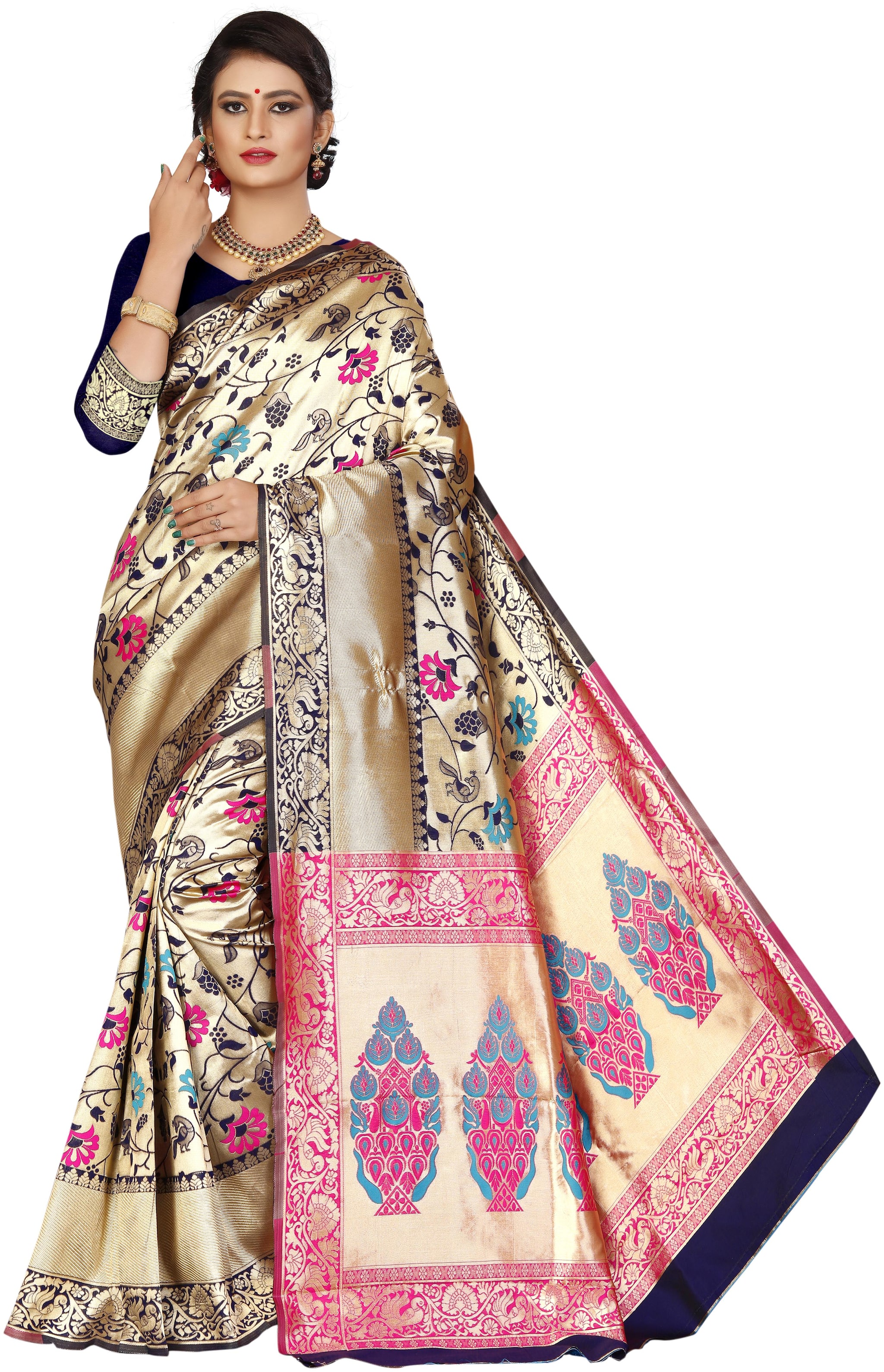 

Fashion Reloader Silk Zari Work Regular Saree Banarasi Blue