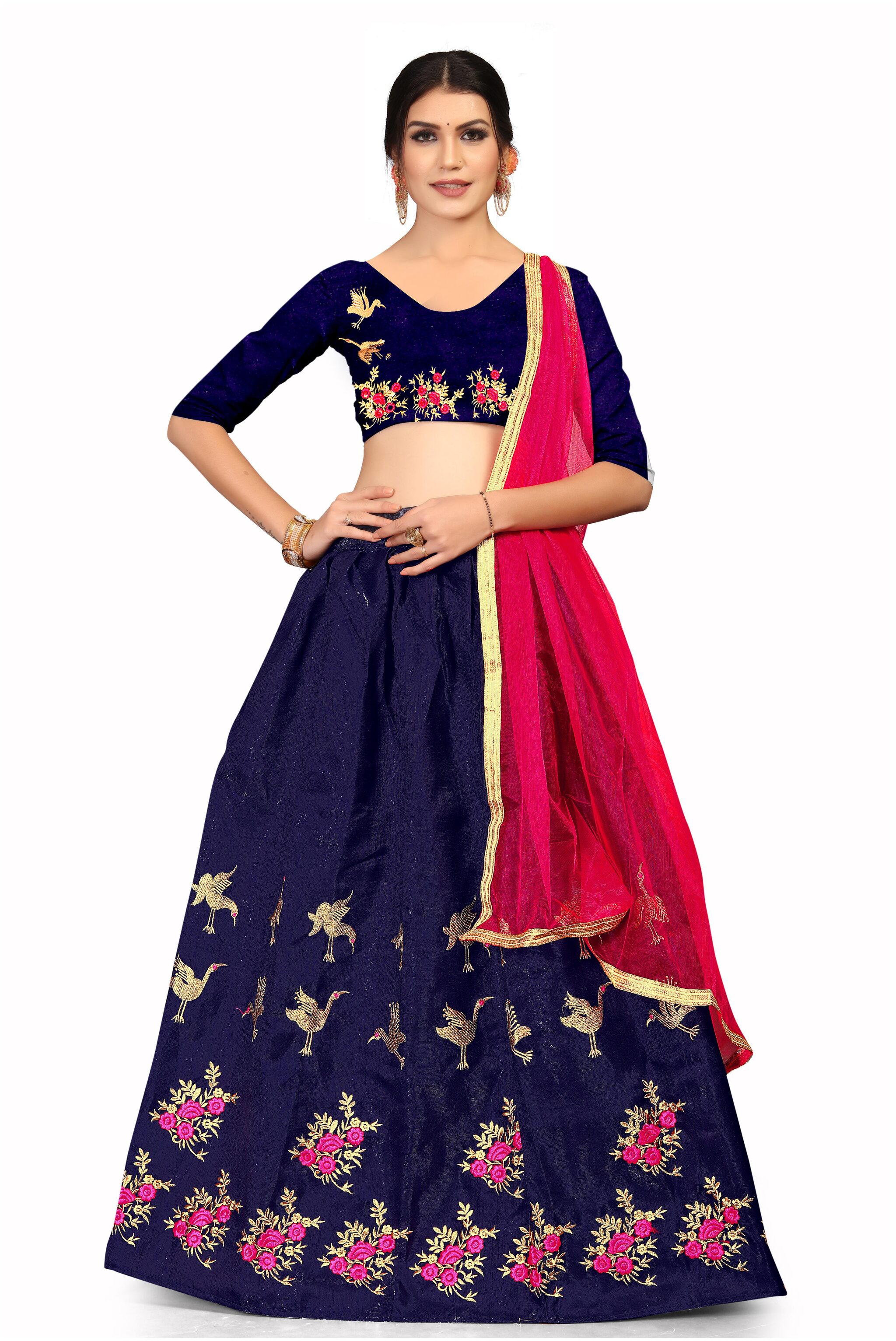 

Fashion Reloader Women Silk Satin Lehenga Choli Blue