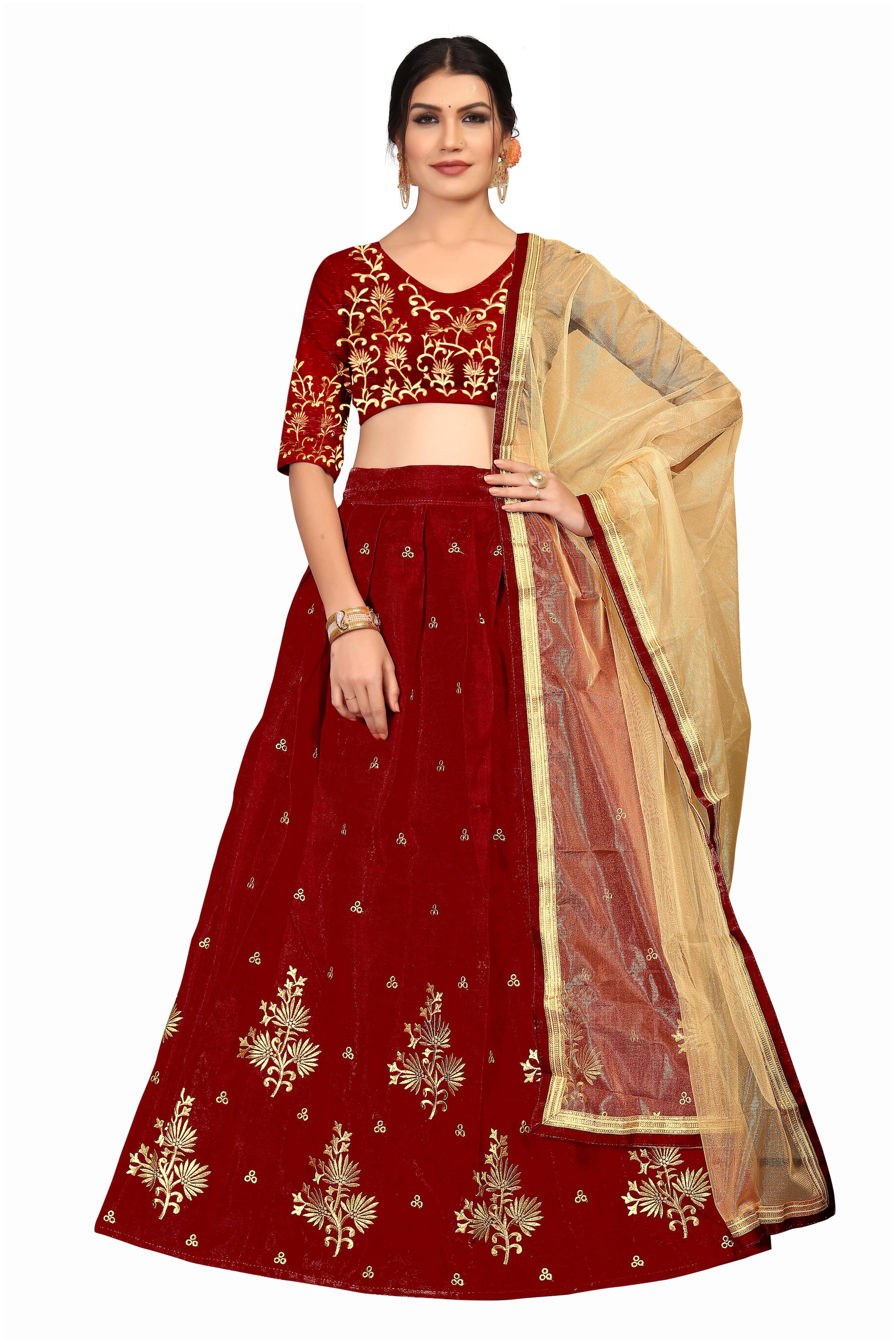 

Fashion Reloader Women Silk Satin Lehenga Choli Maroon