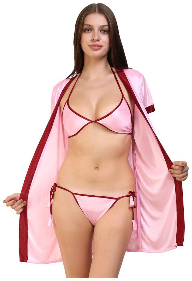 Fashion Xposed Pink Robe and Lingerie Set