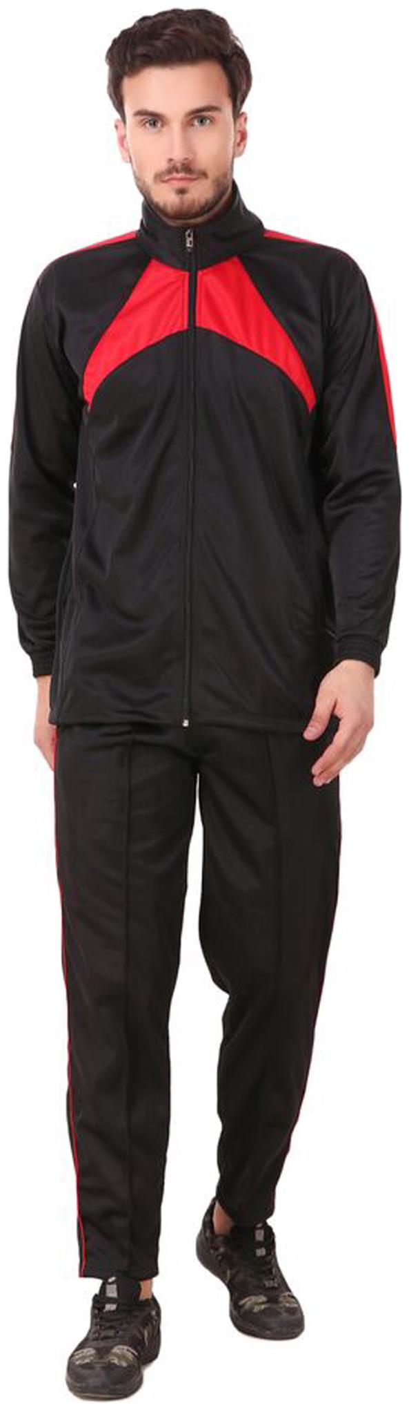 

FASHION 7 Men Black Red Solid Regular Fit Track Suit
