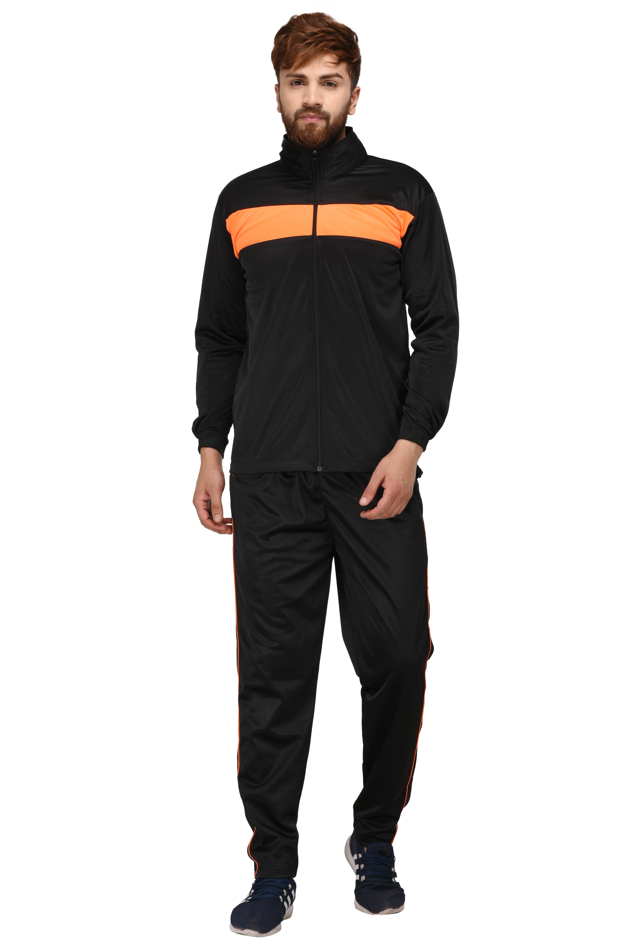 

FASHION 7 Men Black Orange Solid Regular Fit Track Suit