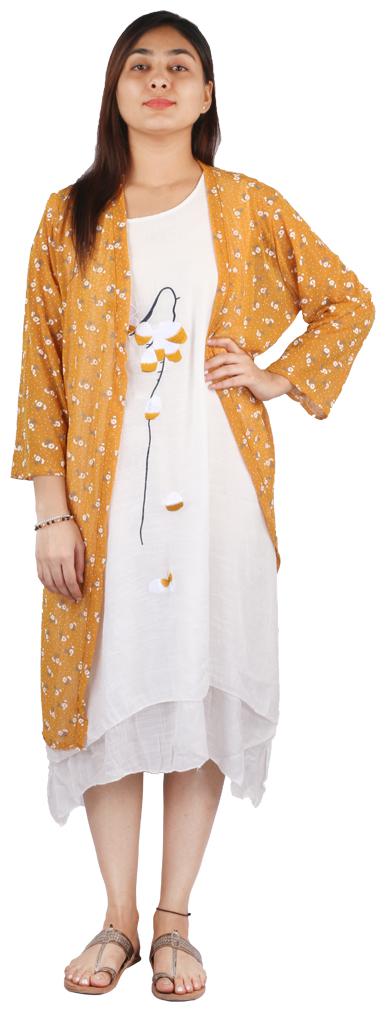 

Fashiontiara Yellow Floral A-line dress