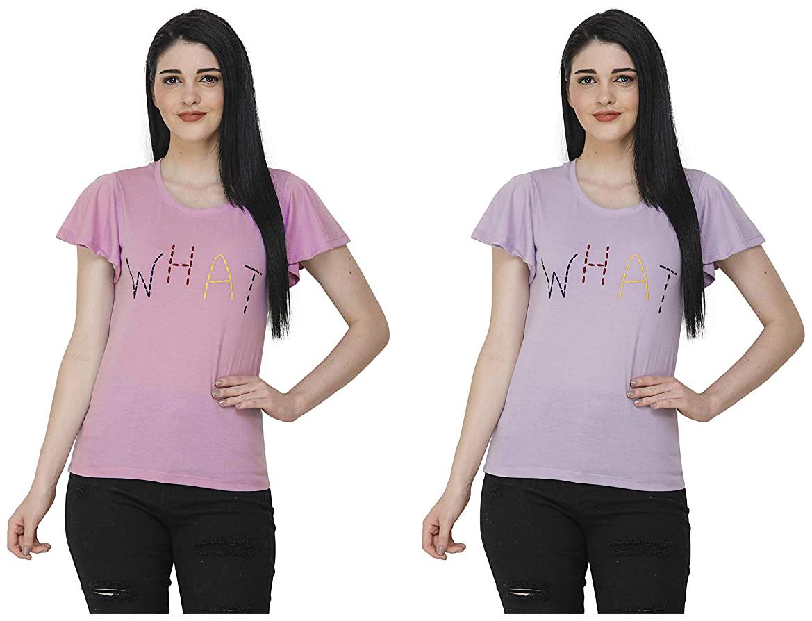 

FASHIVO Women Pink Purple Regular fit Round neck Cotton blend T shirt