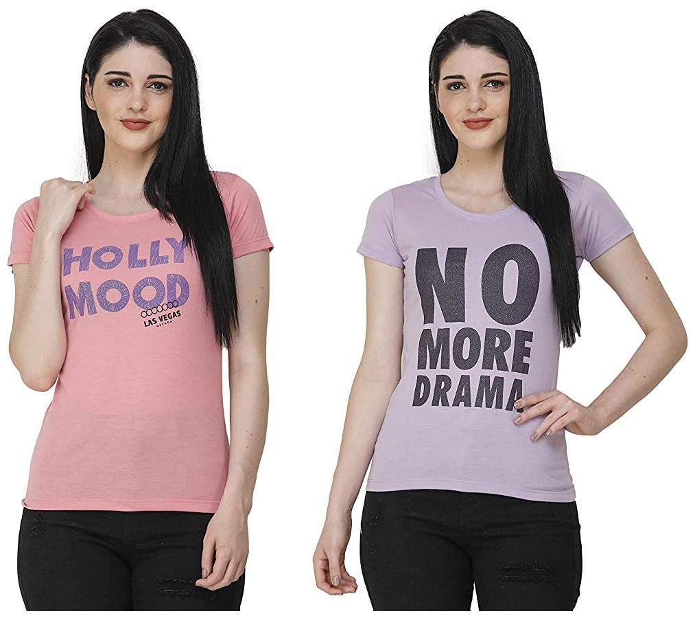 

FASHIVO Women Pink Purple Regular fit Round neck Cotton blend T shirt