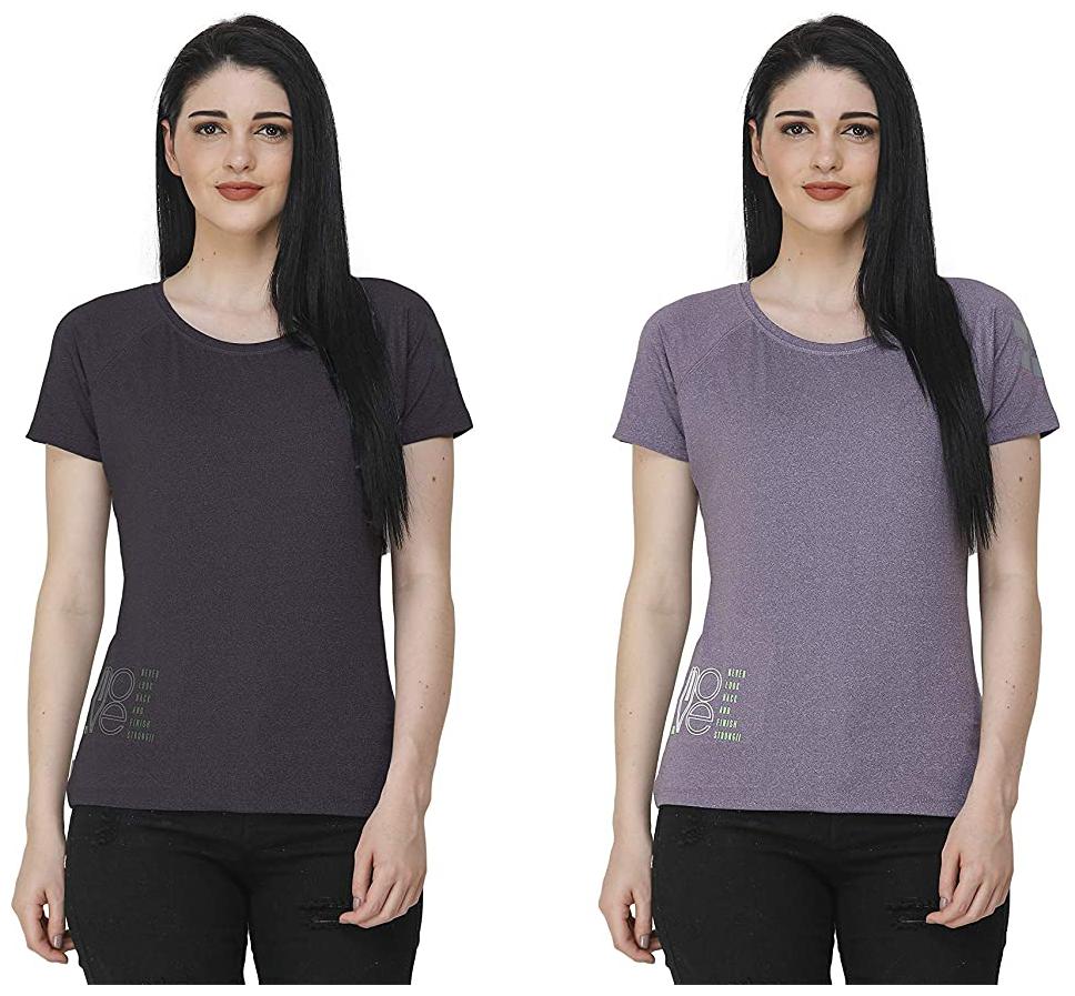 

FASHIVO Women Solid Sports T-Shirt - Black Grey Pack of 2
