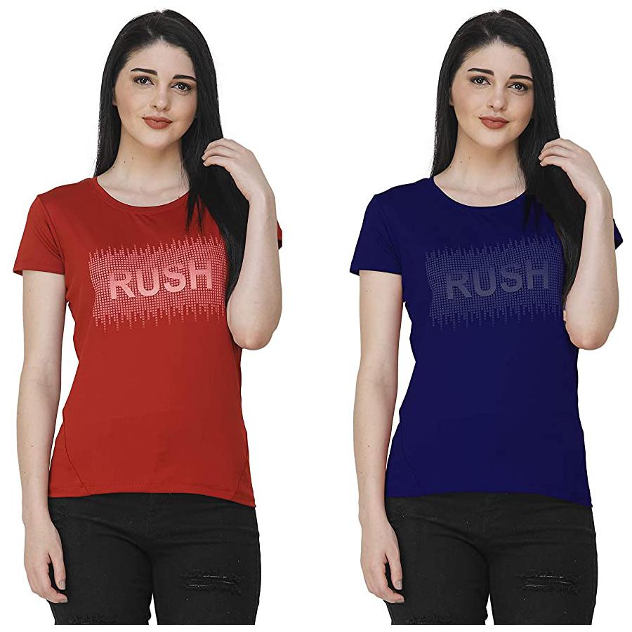 

FASHIVO Women Printed Sports T-Shirt - Maroon Red Pack of 2