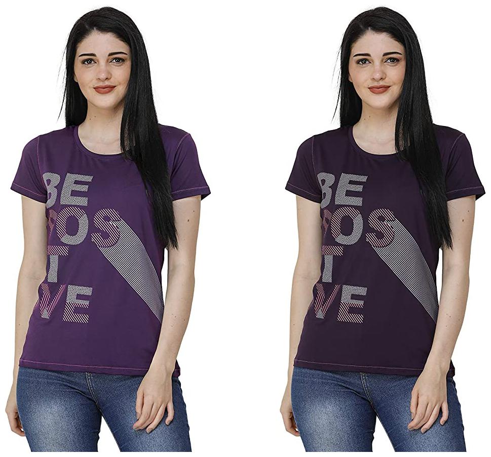 

FASHIVO Women Printed Sports T-Shirt - Purple Black Pack of 2