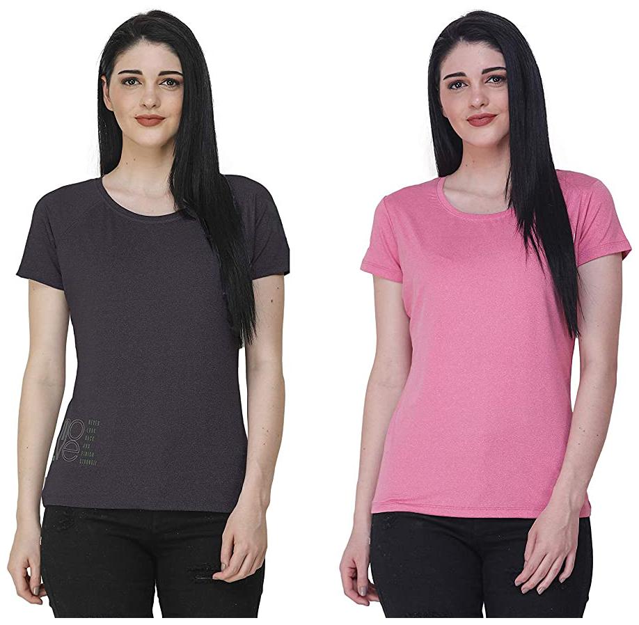 

FASHIVO Women Solid Sports T-Shirt - Black Pink Pack of 2