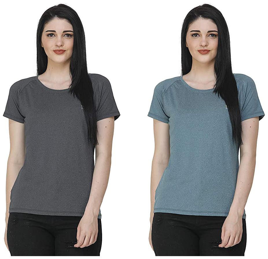 

FASHIVO Women Solid Sports T-Shirt - Grey Blue Pack of 2