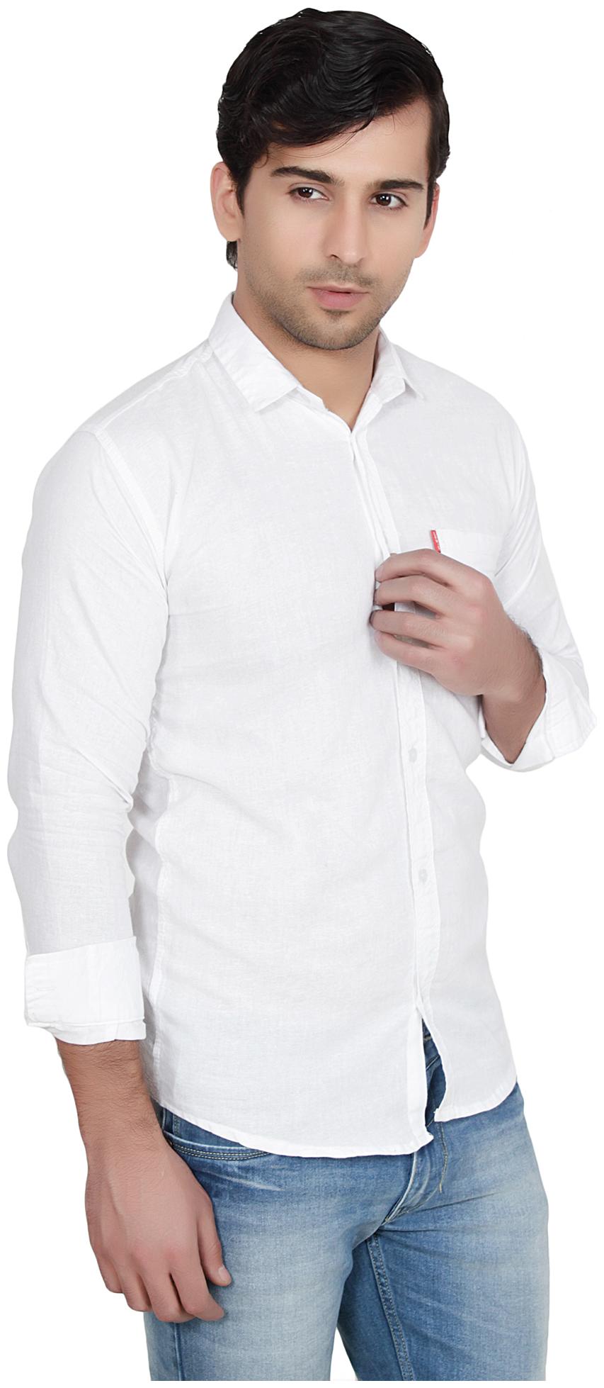 

FASHLOOK Men White Solid Slim Fit Casual Shirt