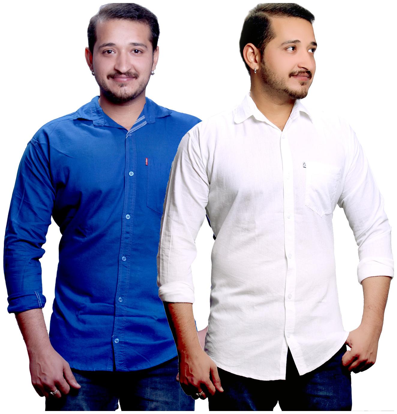 

FASHLOOK Men Blue White Solid Slim Fit Casual Shirt
