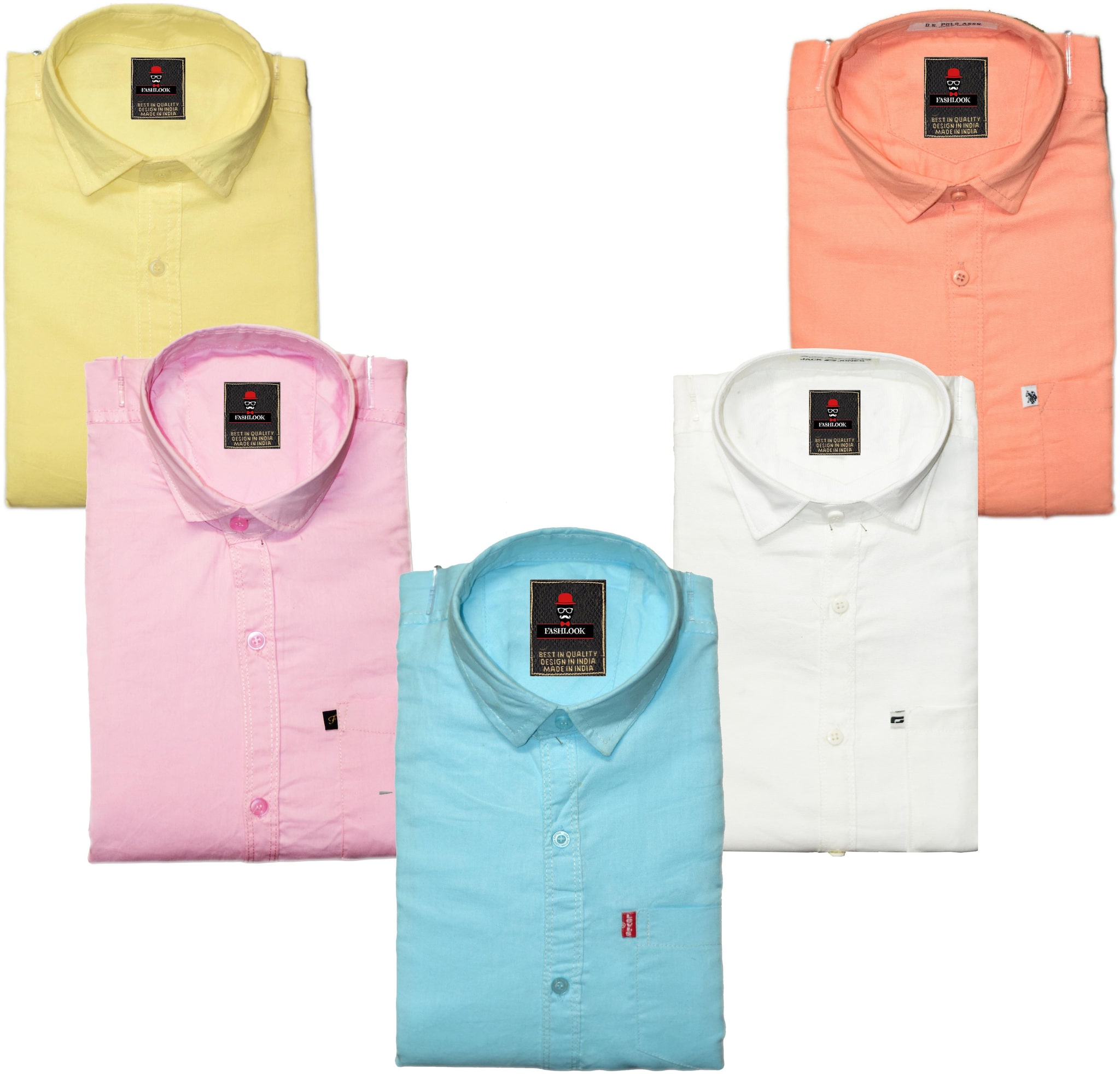 

FASHLOOK Men Blue Pink Solid Slim Fit Casual Shirt