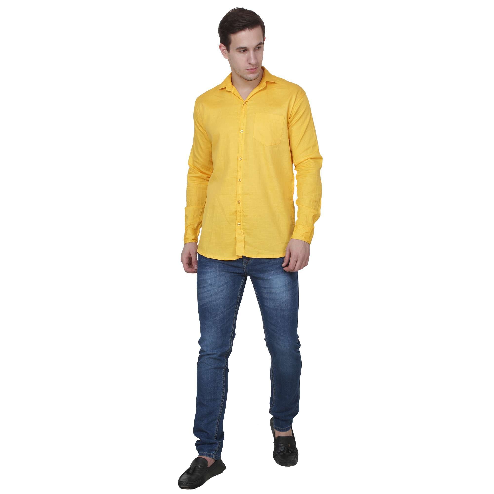 

FASHLOOK Men Yellow Solid Slim Fit Casual Shirt