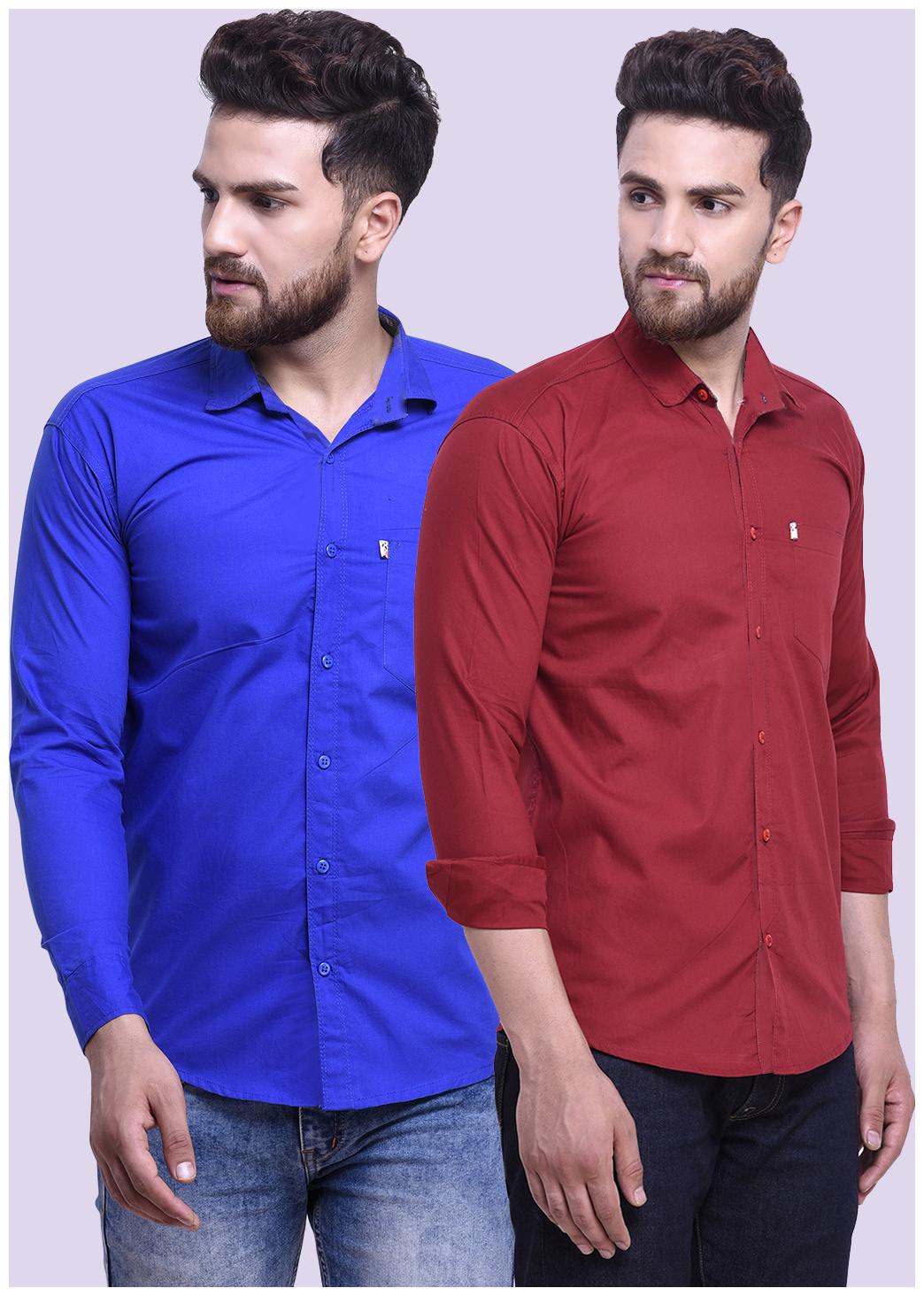 

FASHLOOK Men Blue Maroon Solid Slim Fit Casual Shirt