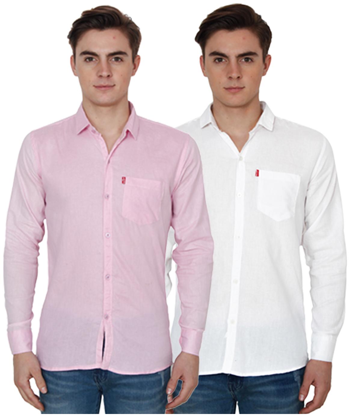 

FASHLOOK Men Pink White Solid Slim Fit Casual Shirt
