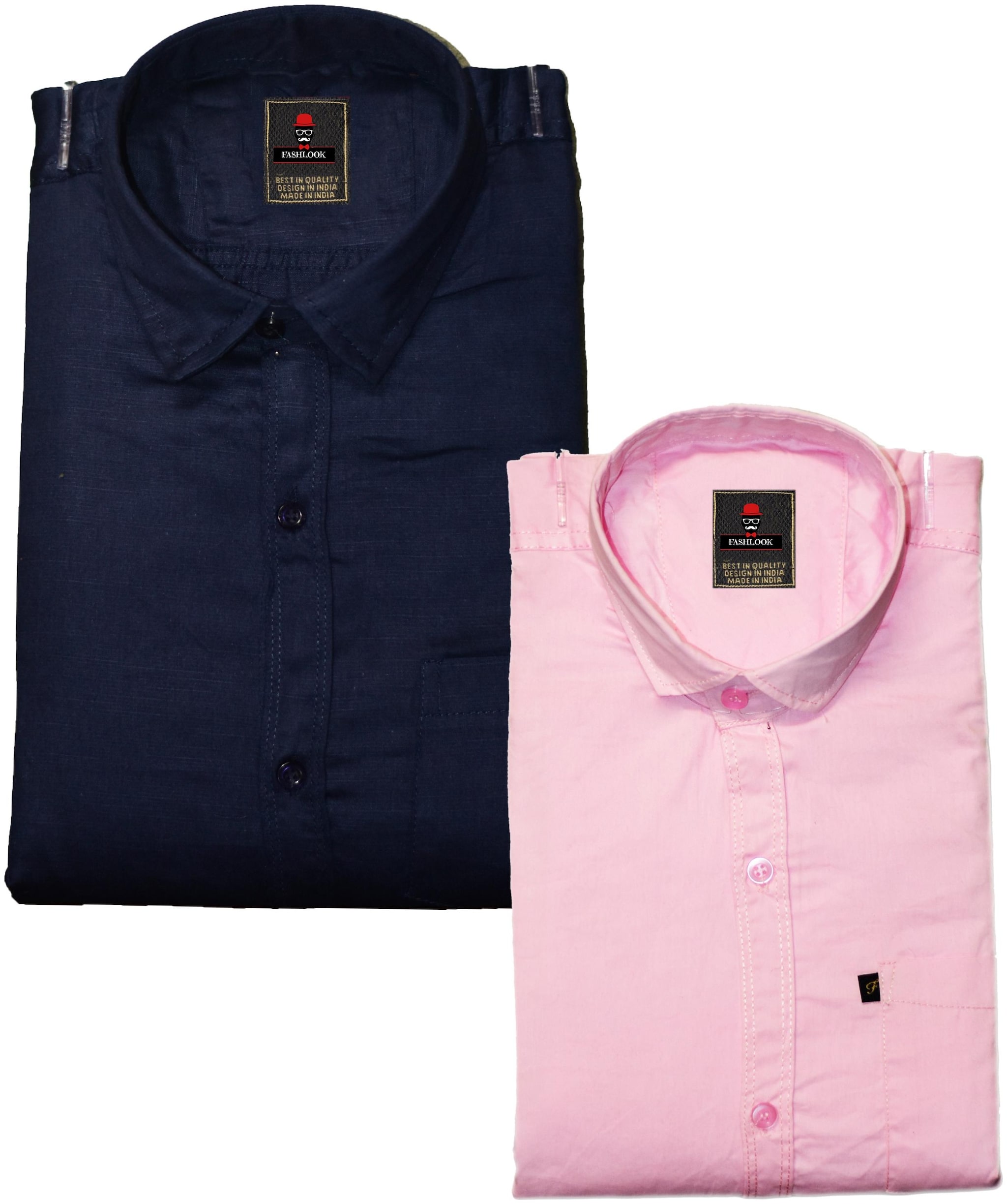 

FASHLOOK Men Blue Pink Solid Slim Fit Casual Shirt