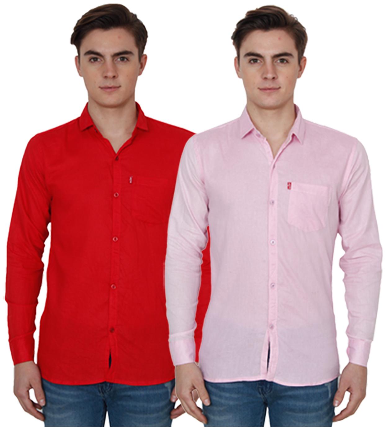 

FASHLOOK Men Red Pink Solid Slim Fit Casual Shirt