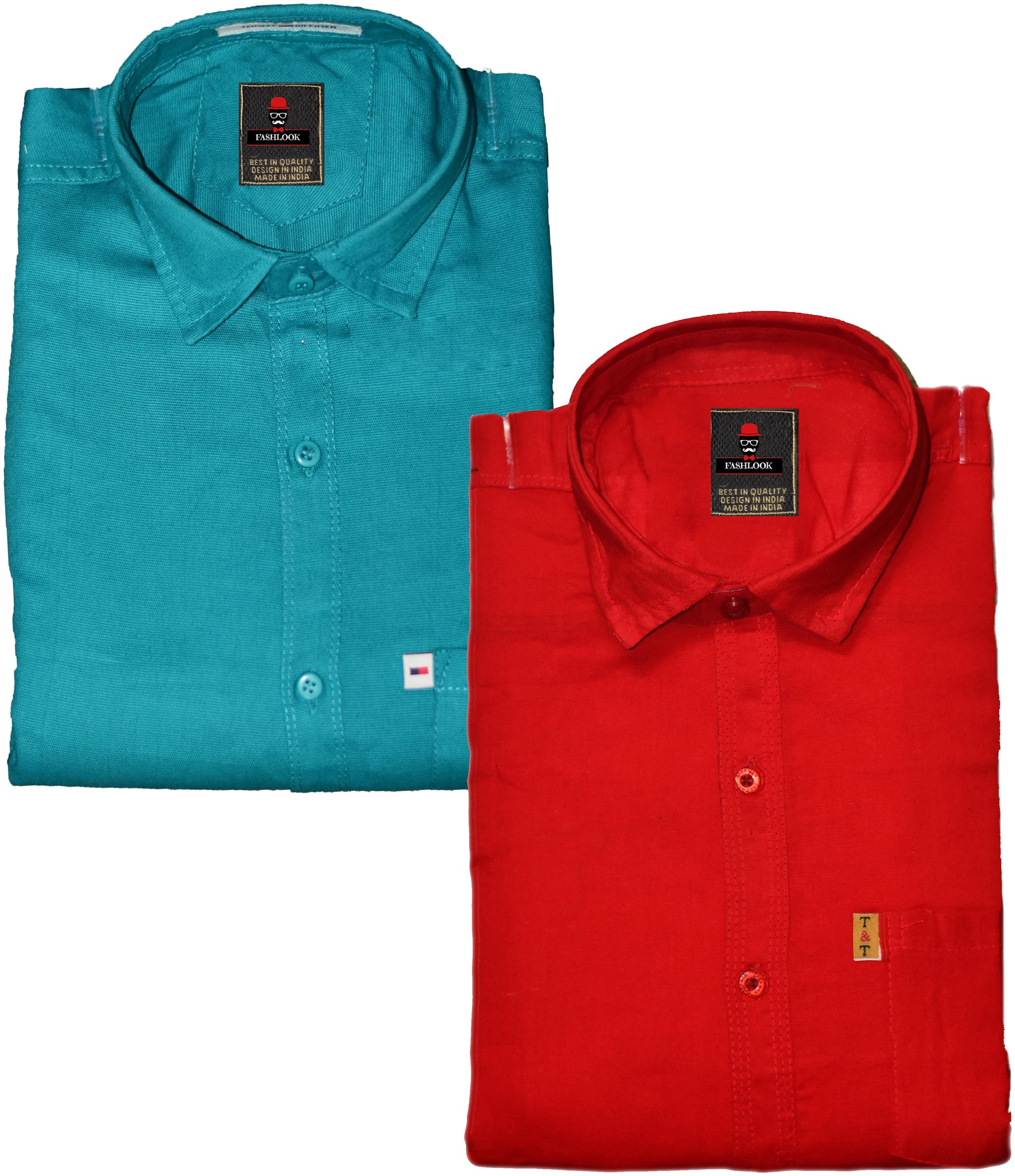 

FASHLOOK Men Blue Red Solid Slim Fit Casual Shirt