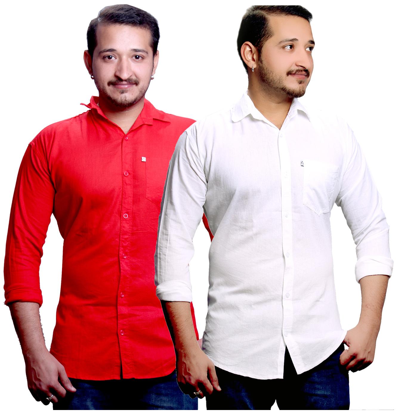 

FASHLOOK Men Red White Solid Slim Fit Casual Shirt