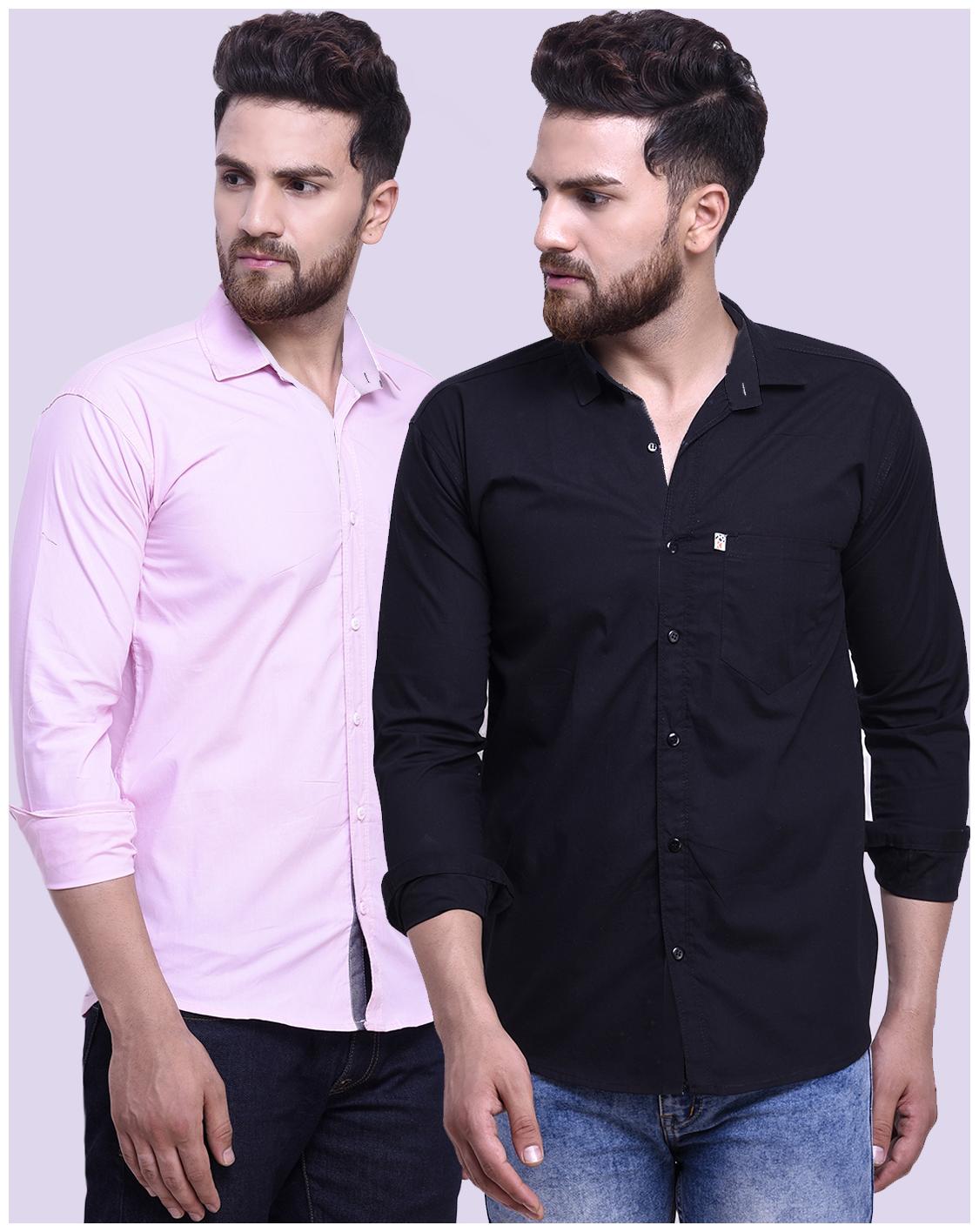 

FASHLOOK Men Black Pink Solid Slim Fit Casual Shirt