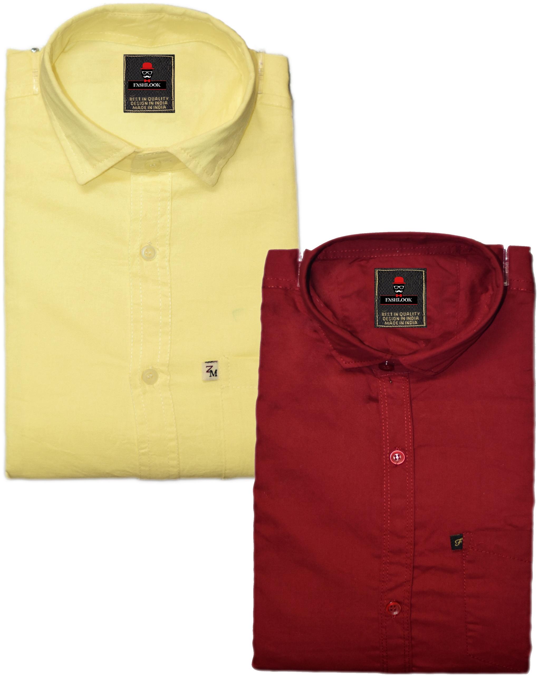 

FASHLOOK Men Maroon Yellow Solid Slim Fit Casual Shirt