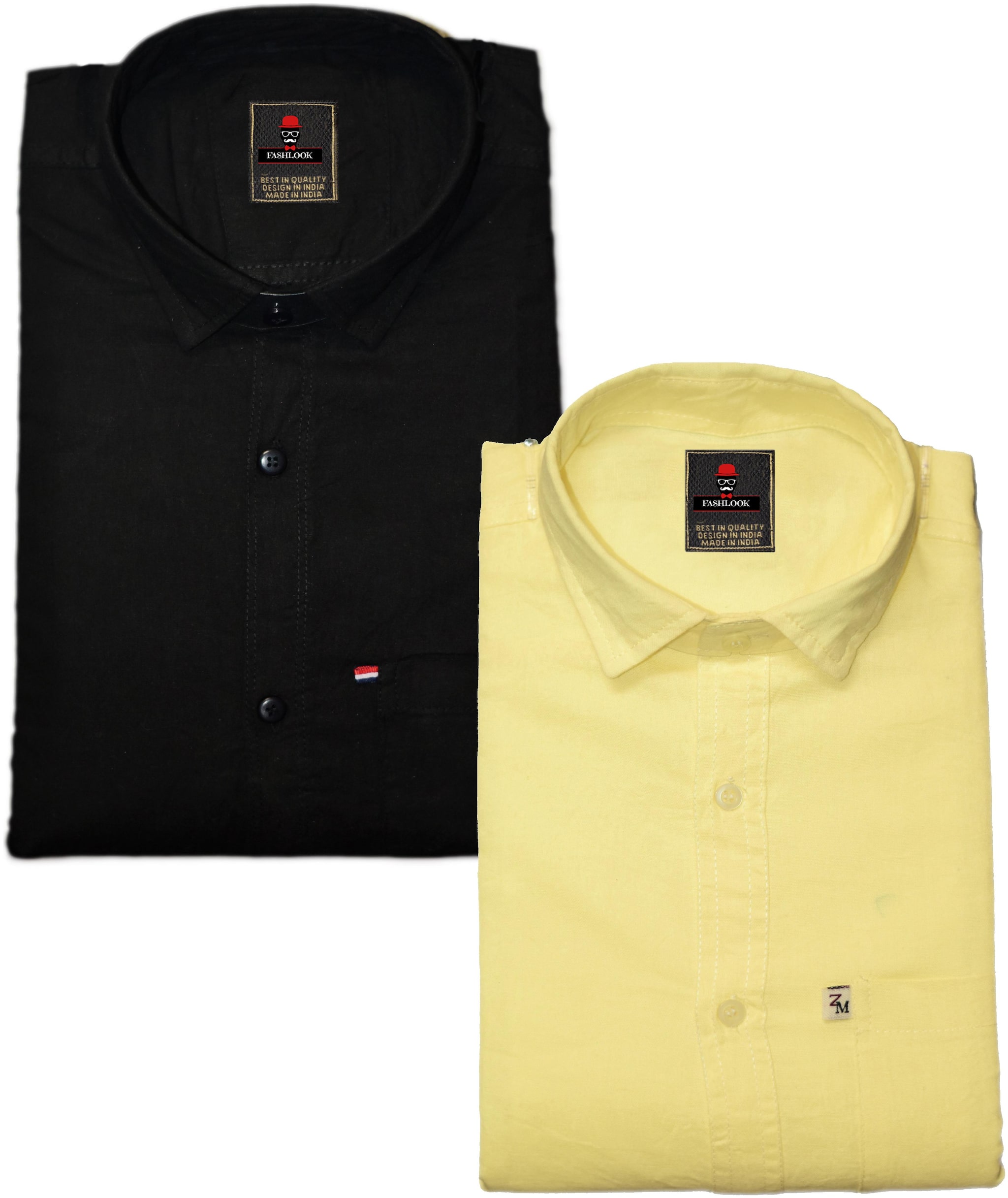 

FASHLOOK Men Black Yellow Solid Slim Fit Casual Shirt