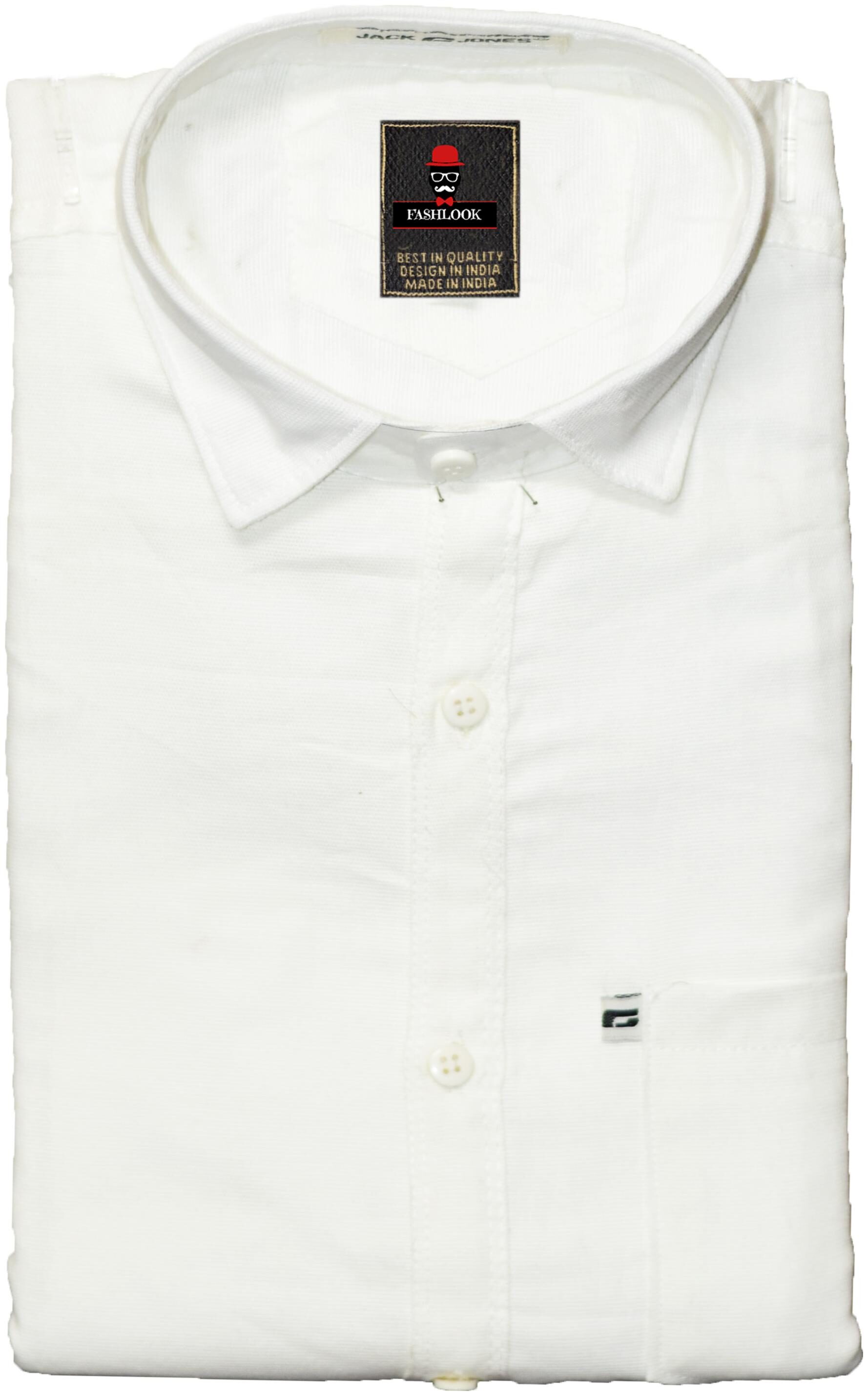 

FASHLOOK Men White Solid Slim Fit Casual Shirt