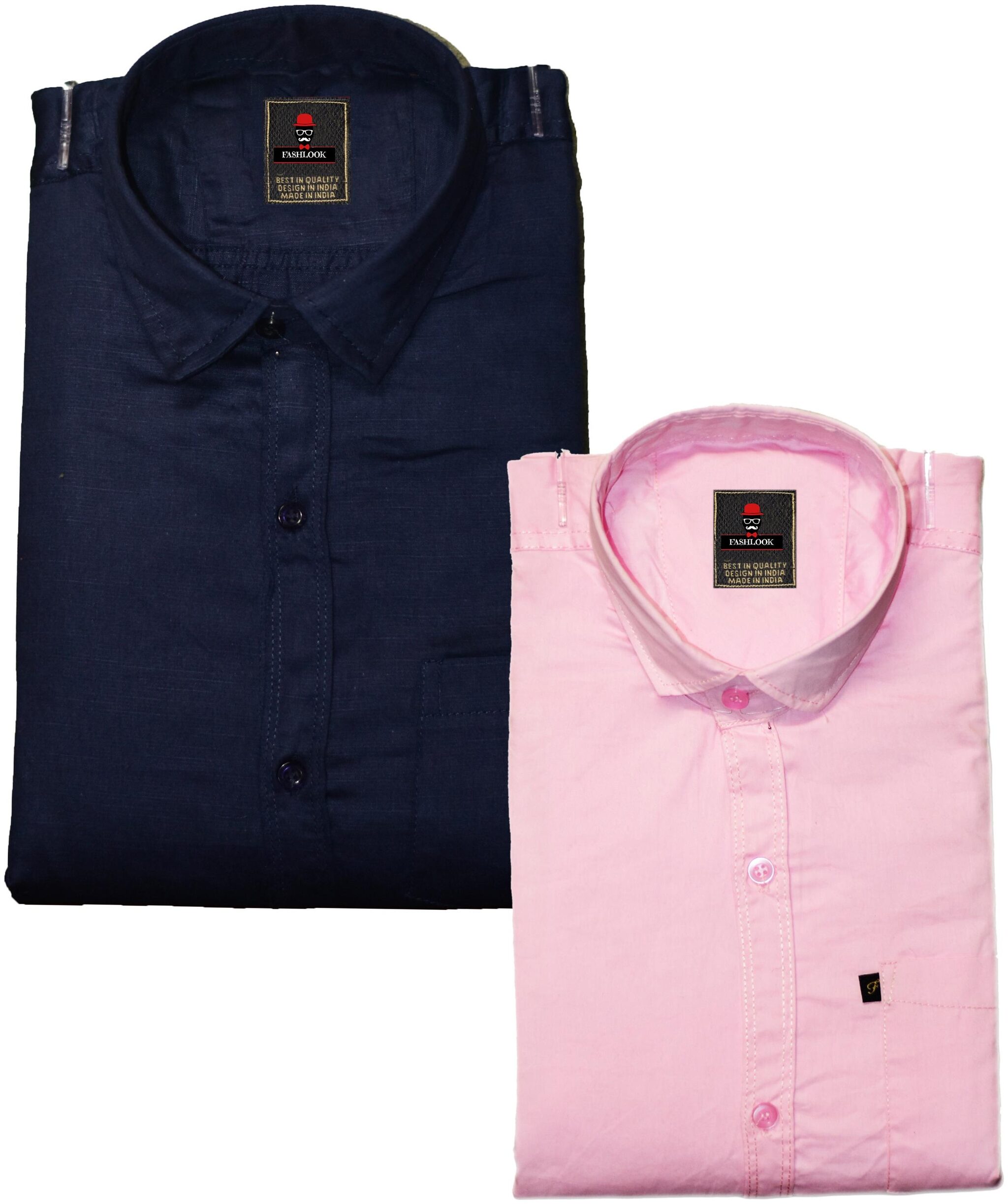 

FASHLOOK Men Blue Pink Solid Slim Fit Casual Shirt