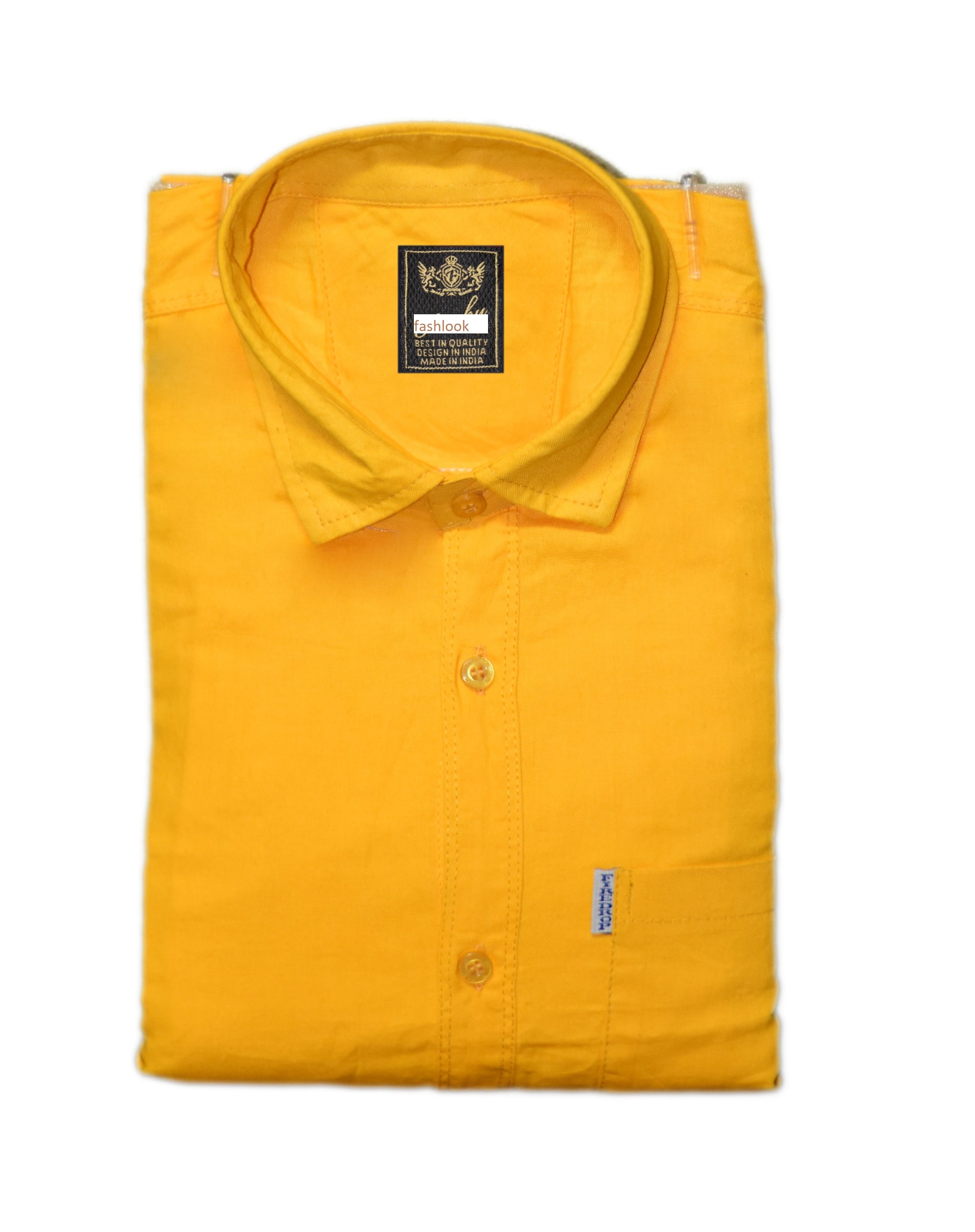 

FASHLOOK Men Yellow Solid Slim Fit Casual Shirt