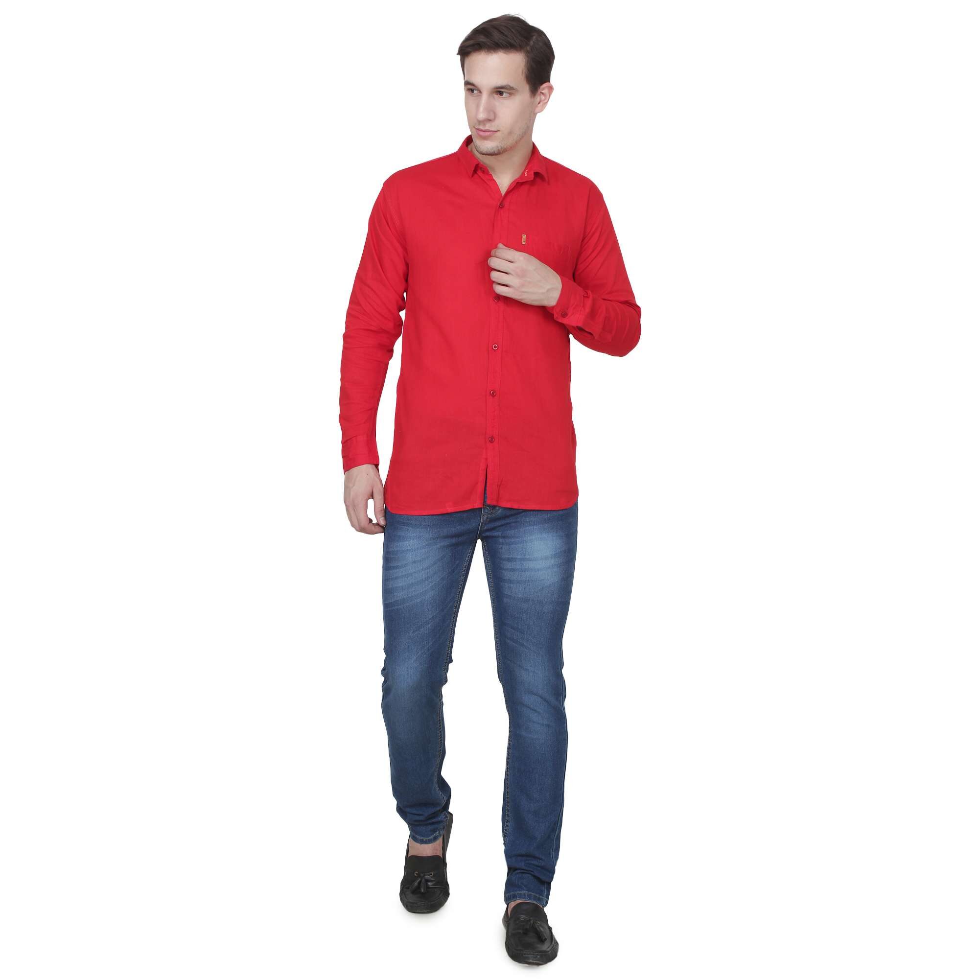 

FASHLOOK Men Red Solid Regular Fit Casual Shirt