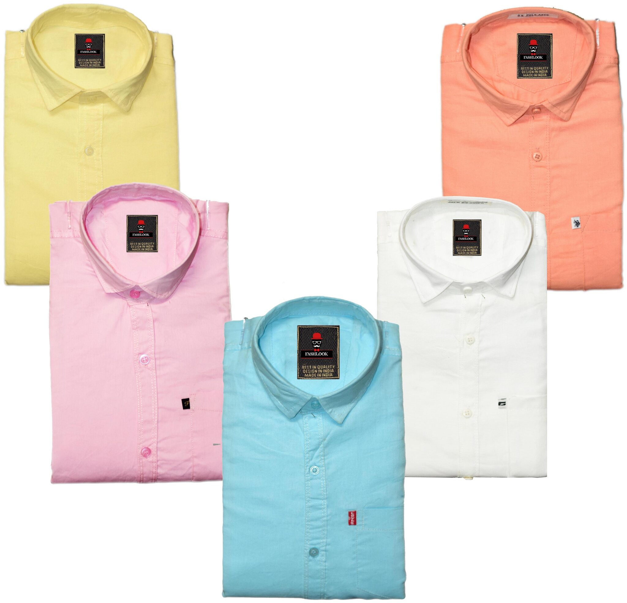 

FASHLOOK Men Blue Pink Solid Slim Fit Casual Shirt