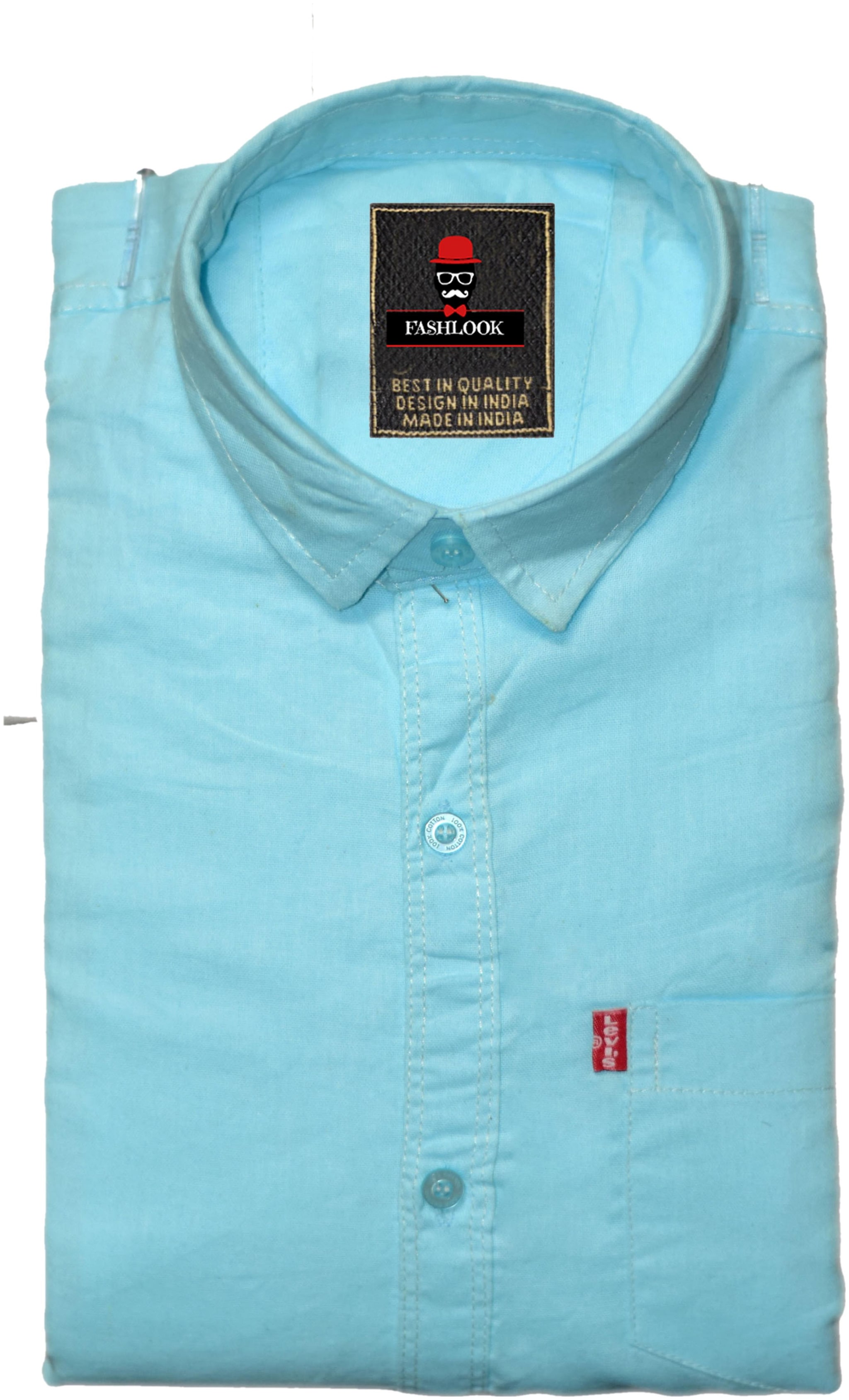 

Fashlook Men s Plain Sky Blue Casual Slim Fit Shirt