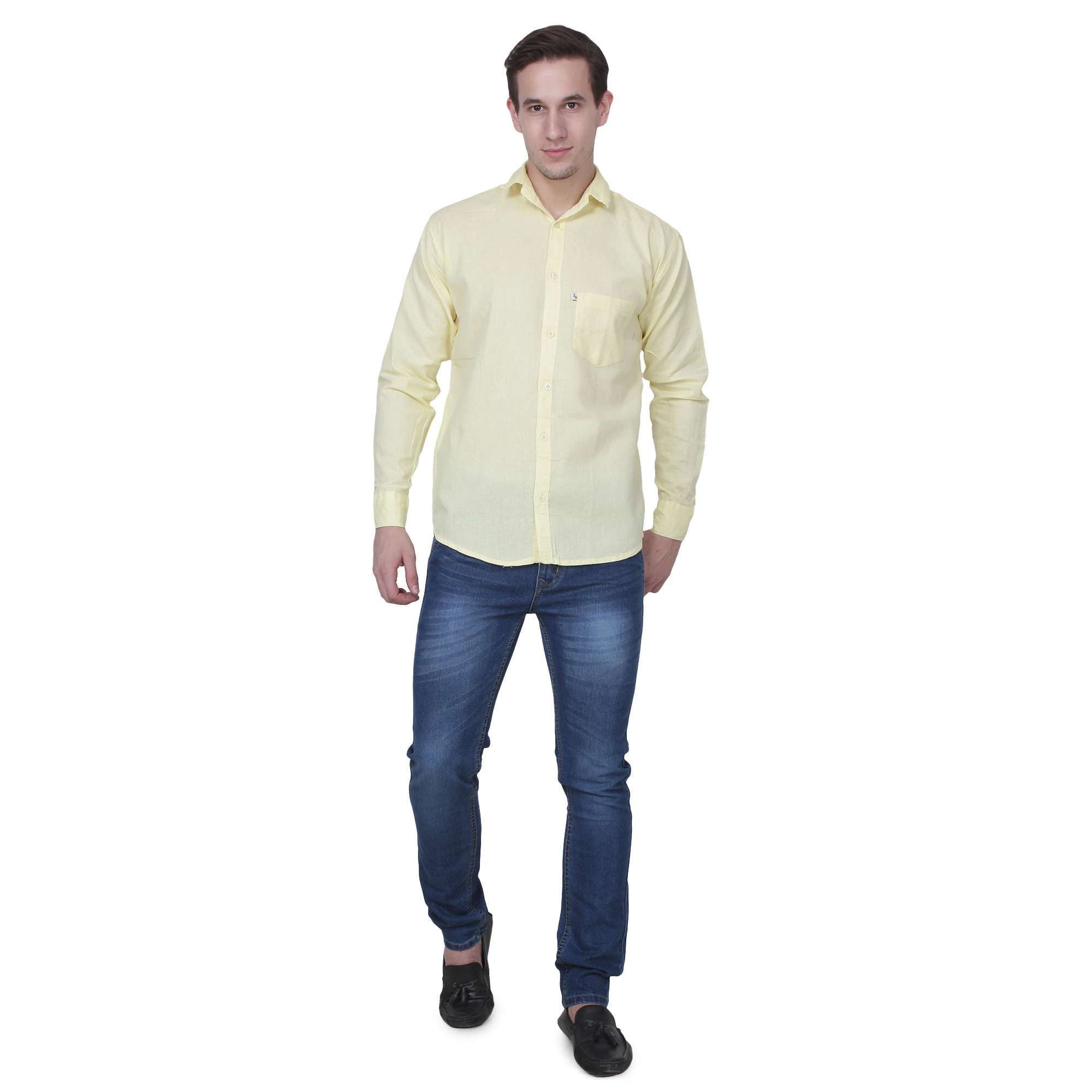 

FASHLOOK Men Yellow Solid Slim Fit Casual Shirt