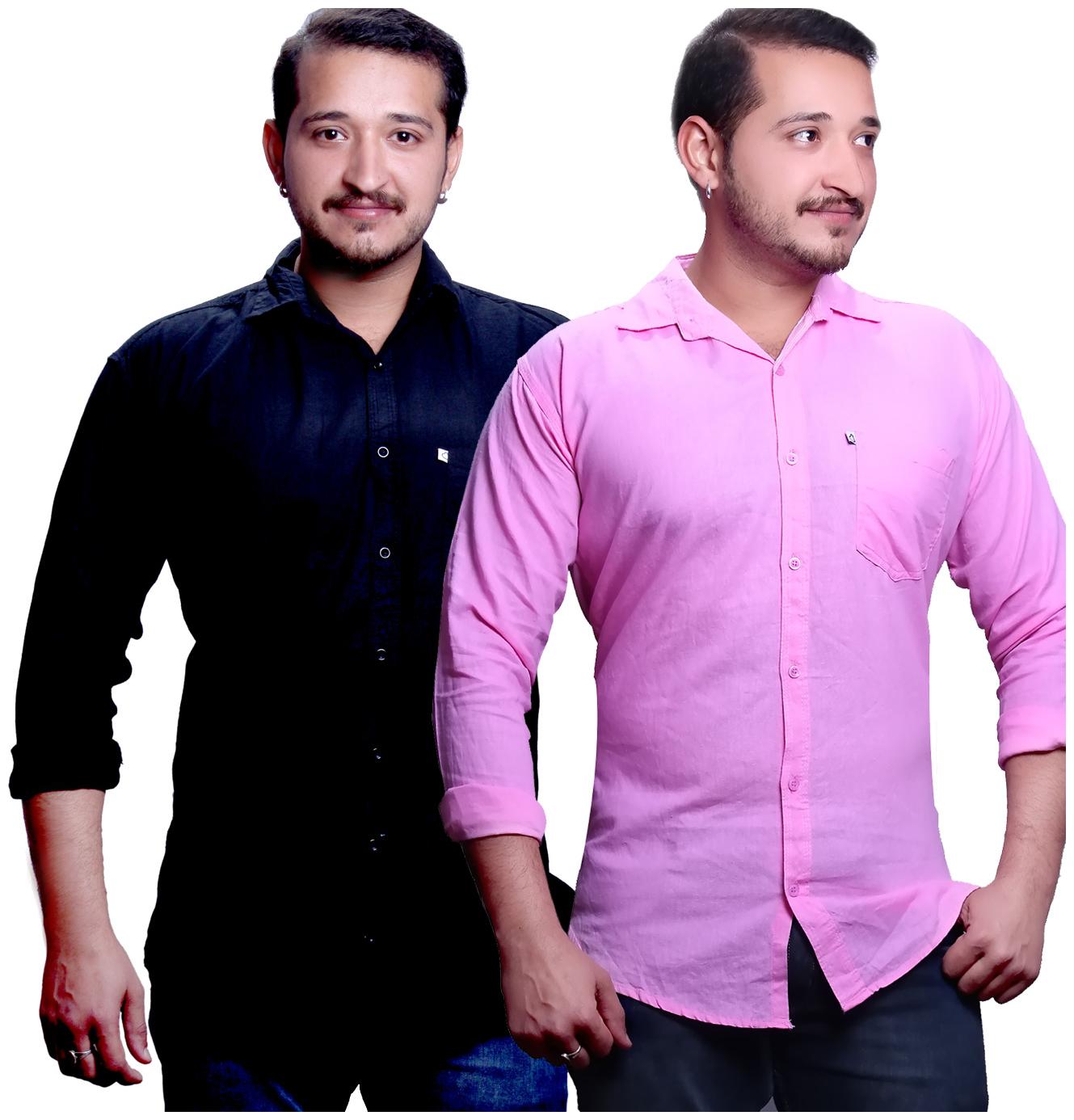 

FASHLOOK Men Blue Pink Solid Slim Fit Casual Shirt